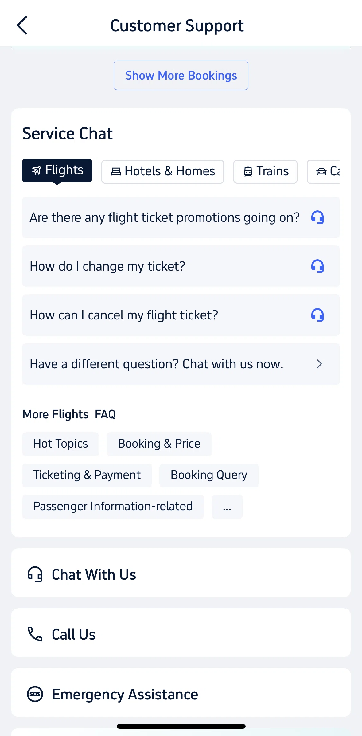 Trip.com Screen screen in the Chatting with customer support flow
