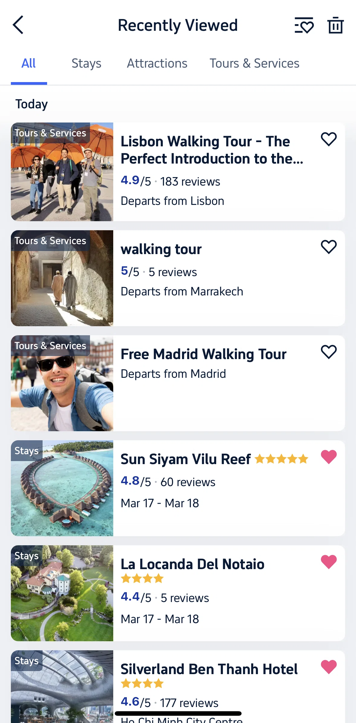Trip.com Screen screen in the Clearing browsing history flow