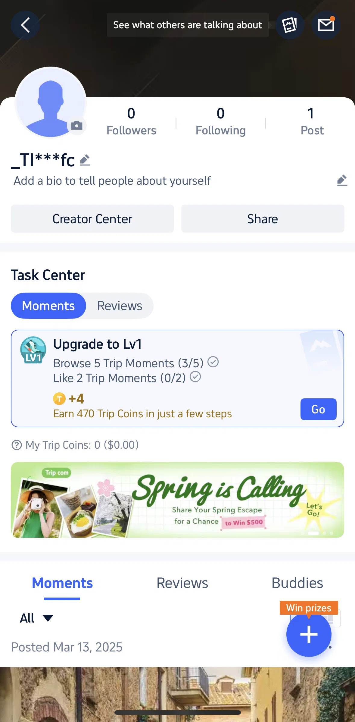 Trip.com Screen screen in the Creator center flow