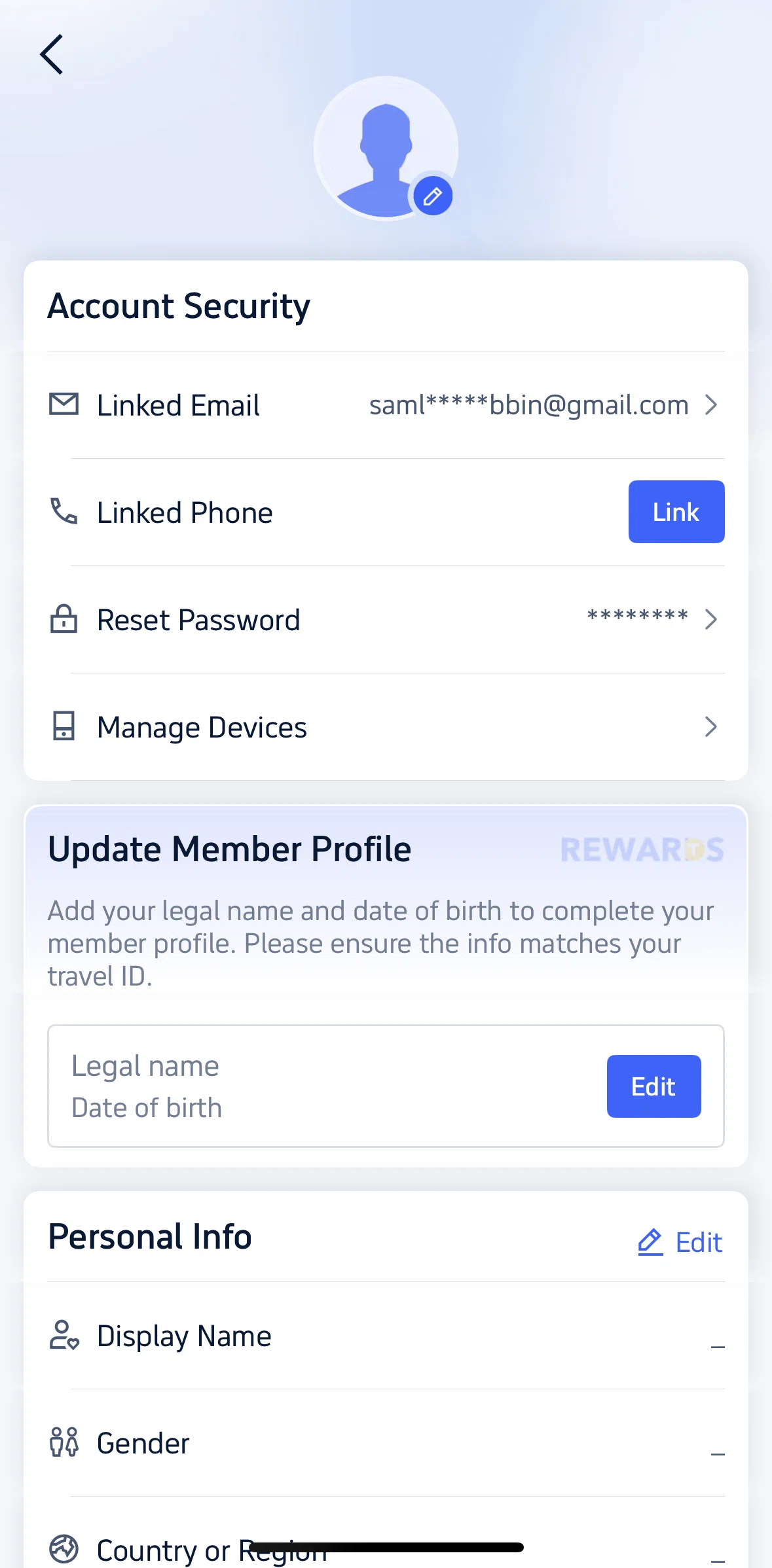Trip.com Screen screen in the Editing user details flow