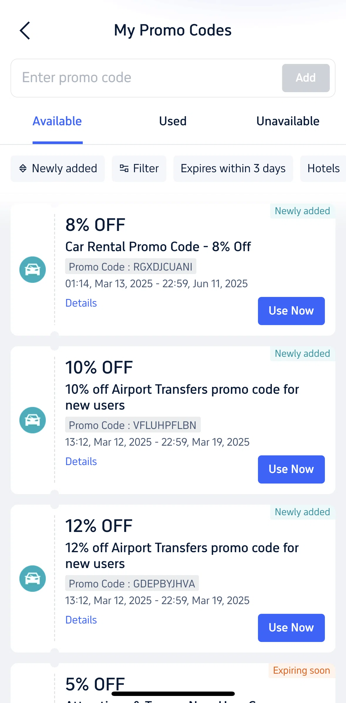 Trip.com Screen screen in the Entering a promo code flow