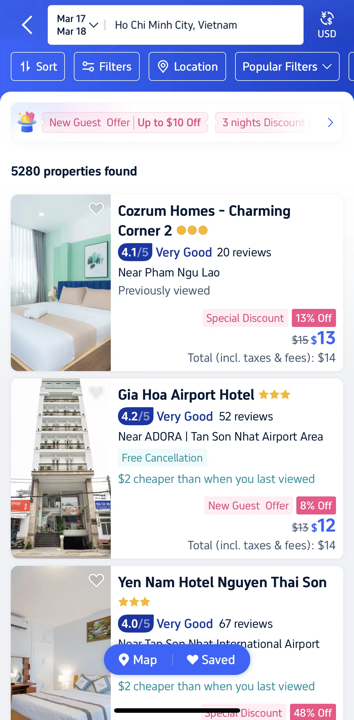 Trip.com Screen screen in the Filtering stays flow