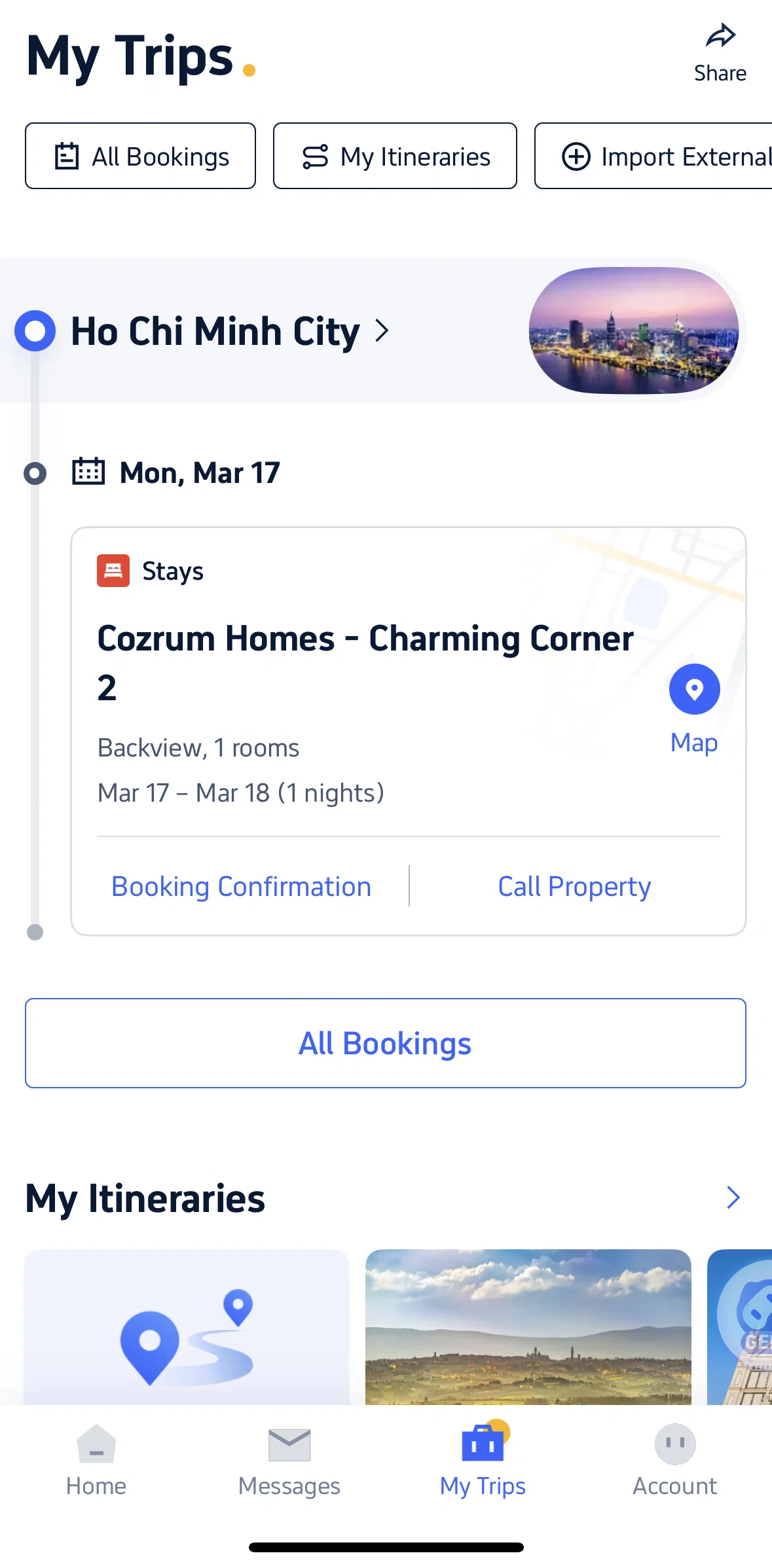 Trip.com Screen screen in the Import external booking flow