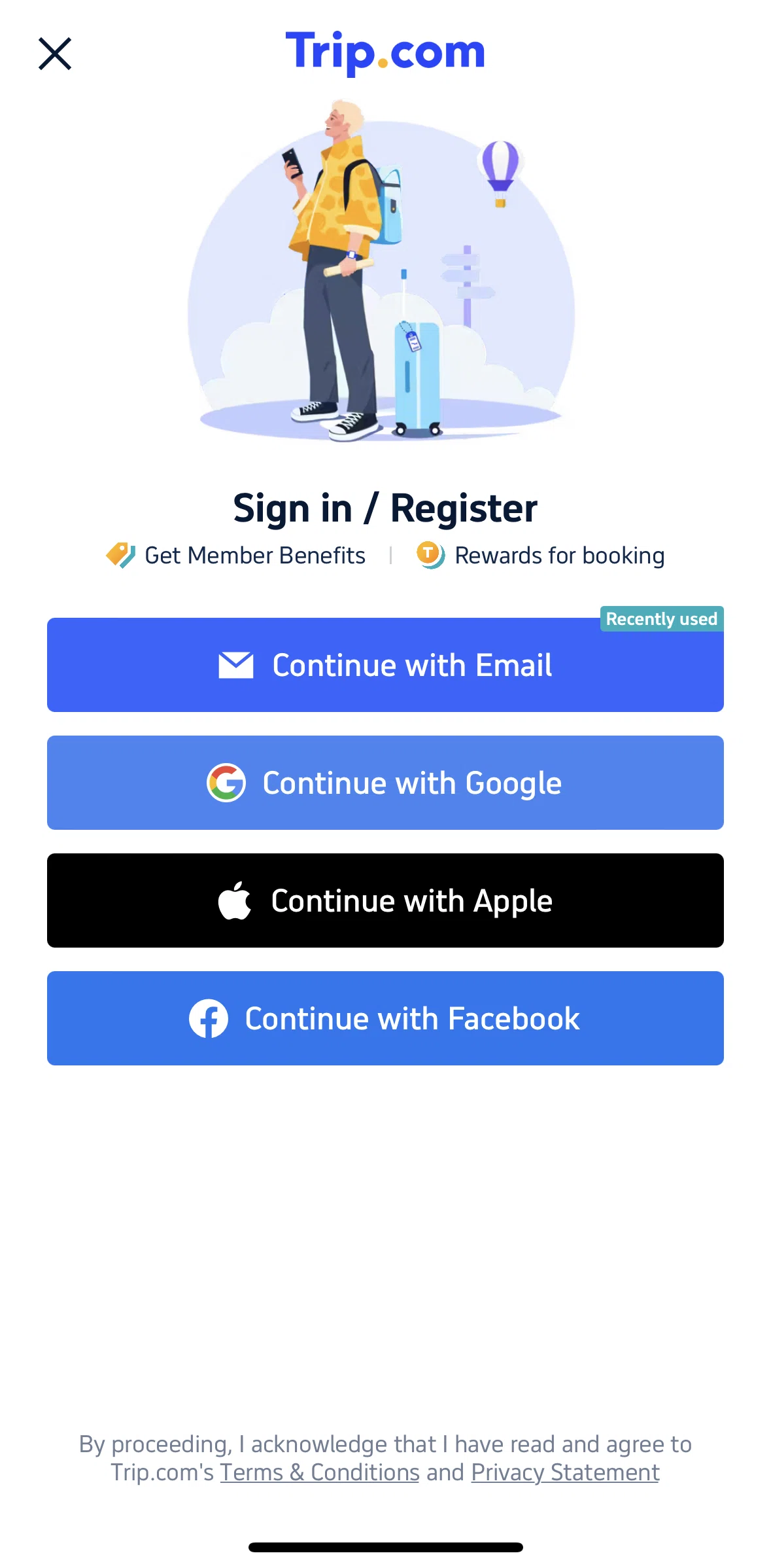 Trip.com Screen screen in the Logging in flow