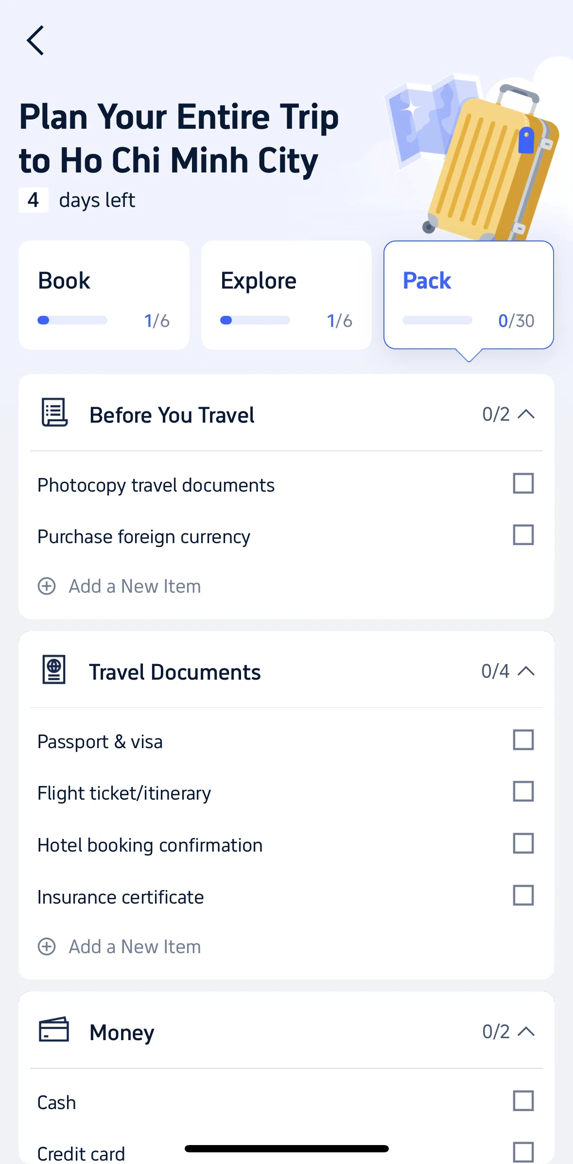 Trip.com Screen screen in the Marking pack list flow
