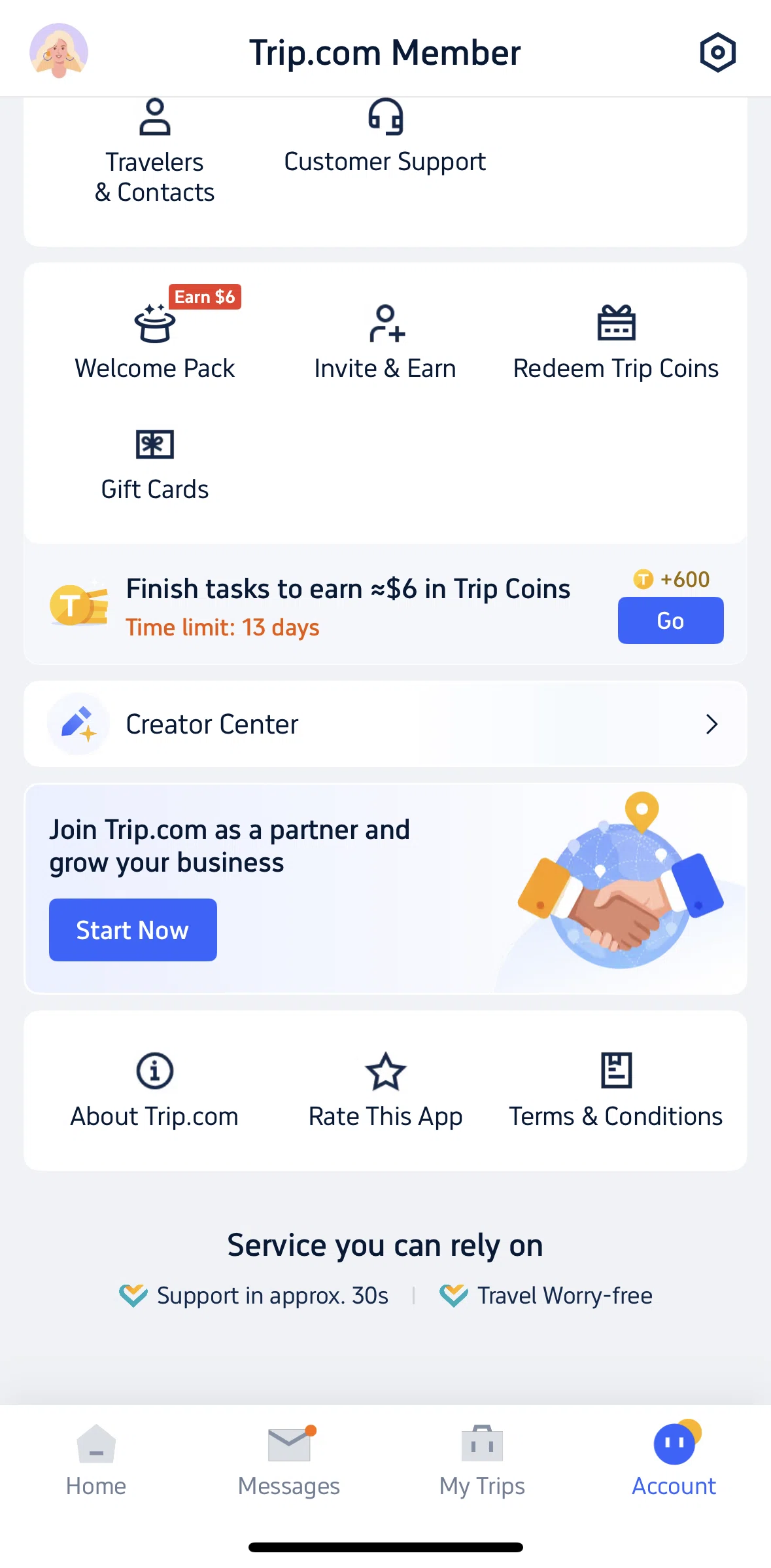 Trip.com Screen screen in the Partnership flow