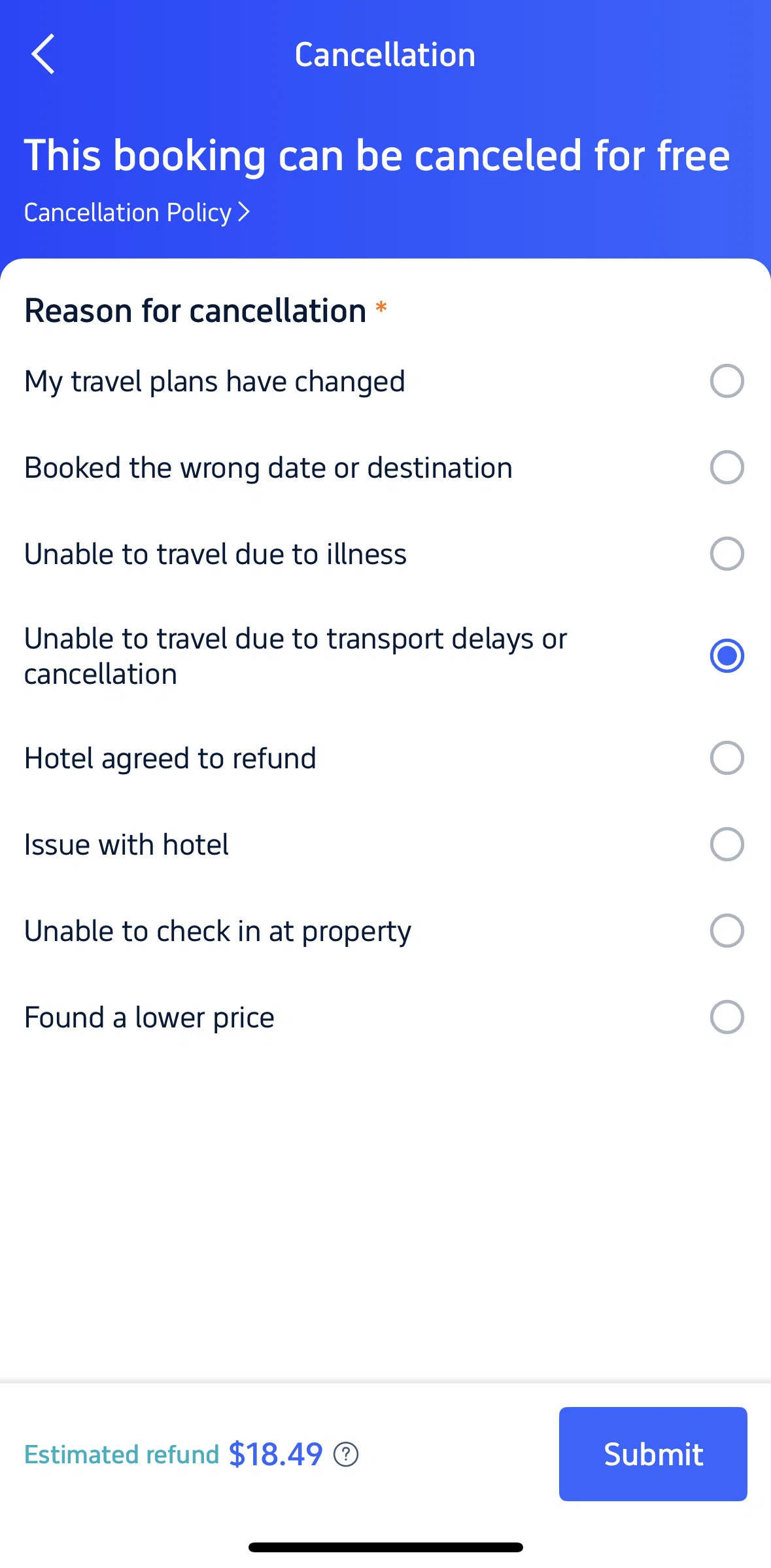 Trip.com Screen screen in the Refund info flow