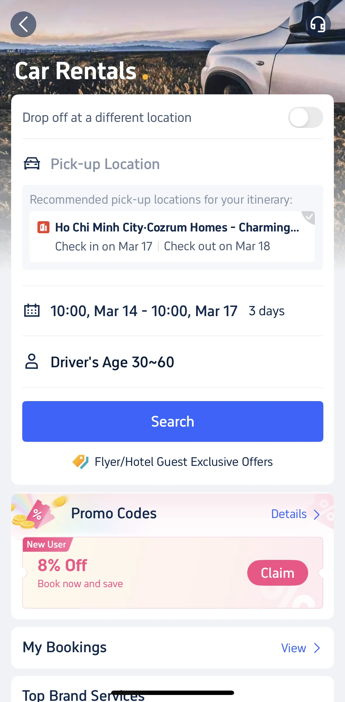 Trip.com Screen screen in the Searching a car rental flow