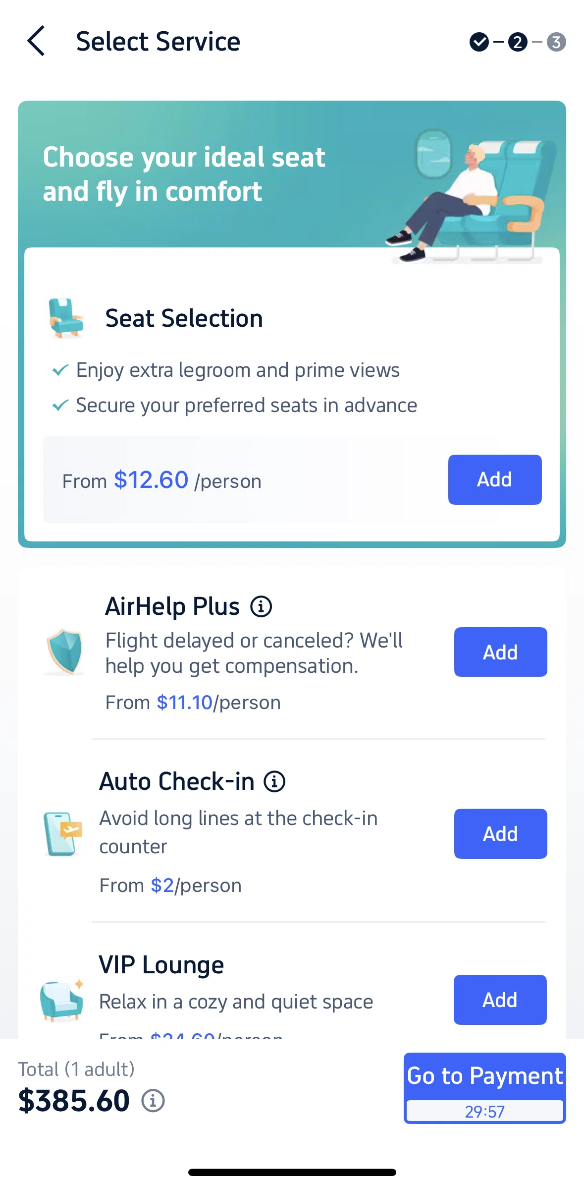 Trip.com Screen screen in the Select a seat flow