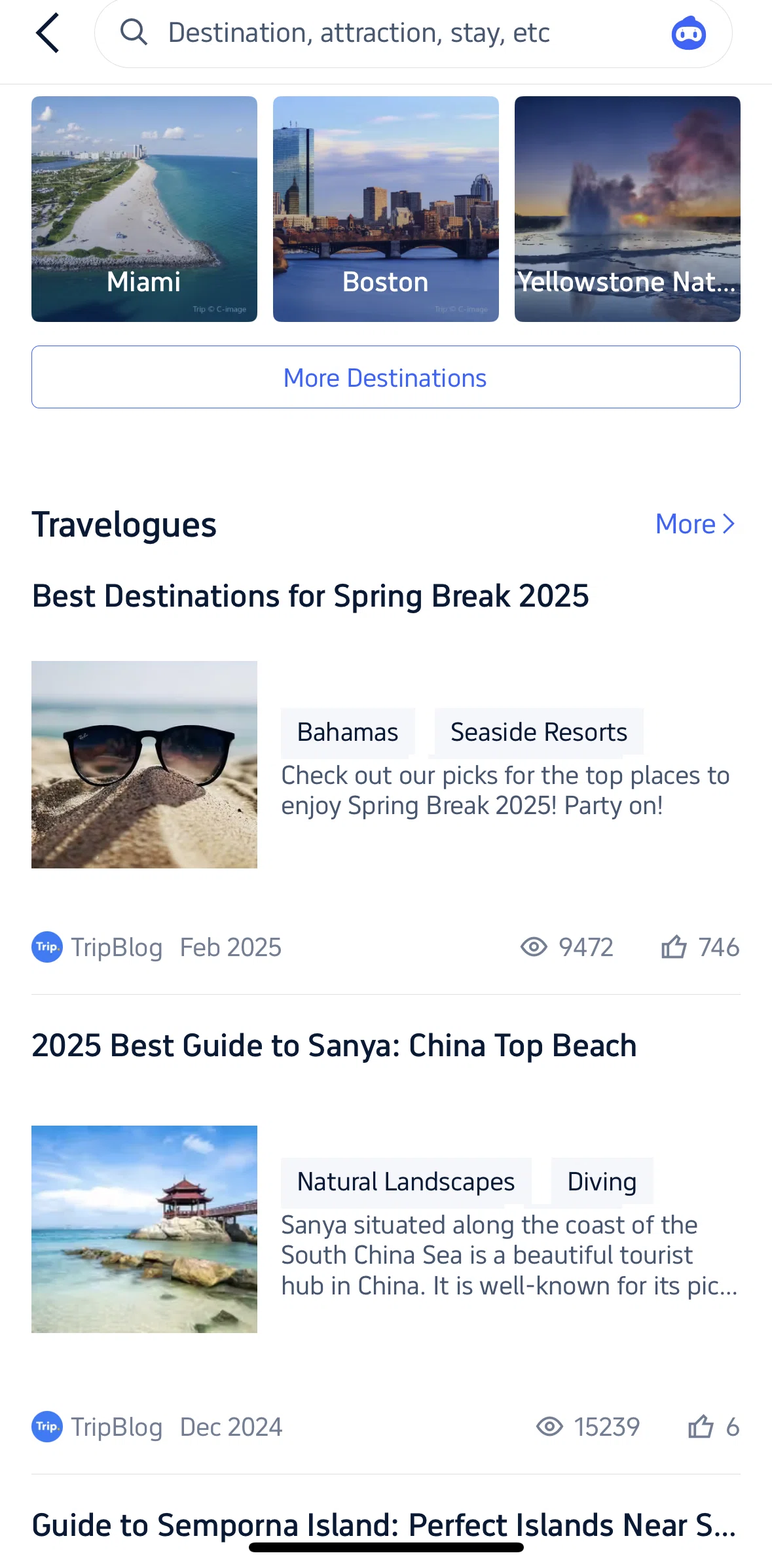 Trip.com Screen screen in the View popular destinations flow