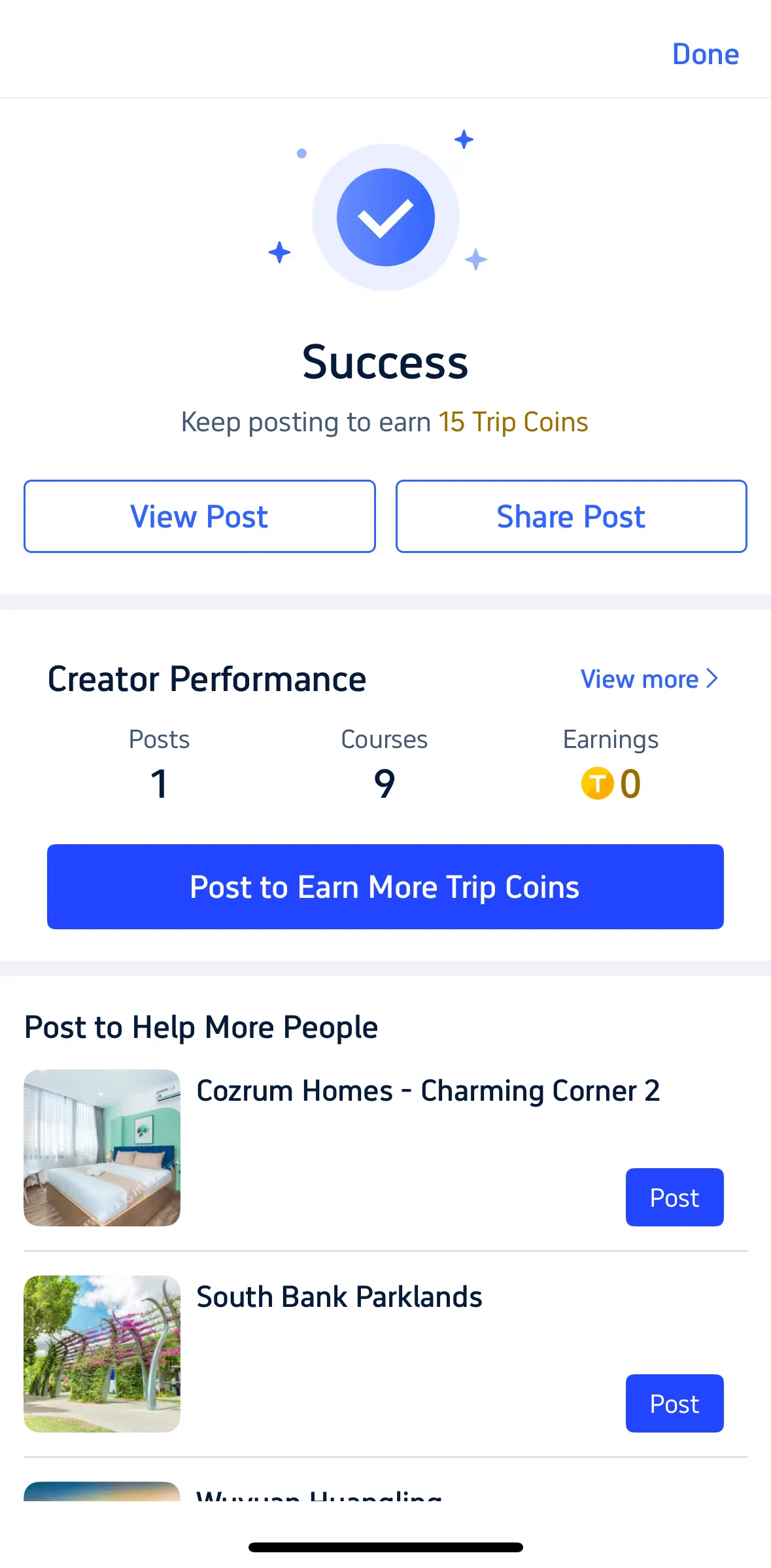 Trip.com Screen screen in the View post flow