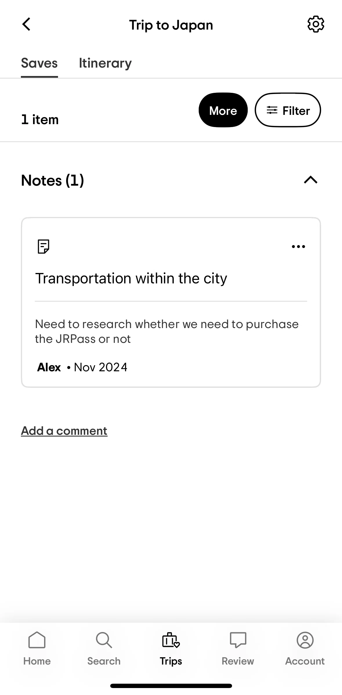 Tripadvisor Screen screen in the Adding a comment flow
