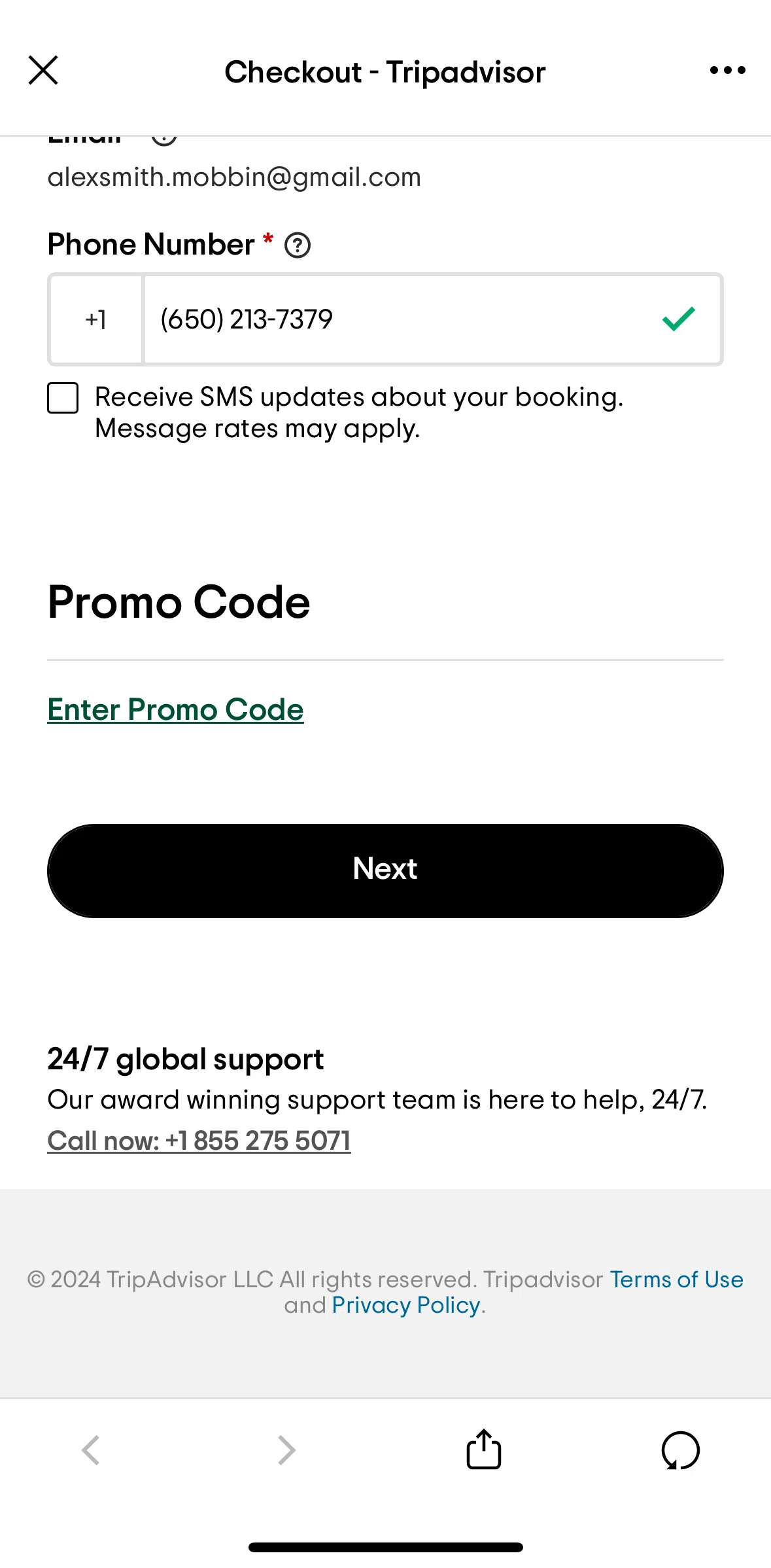 Tripadvisor Screen screen in the Adding a promo code flow