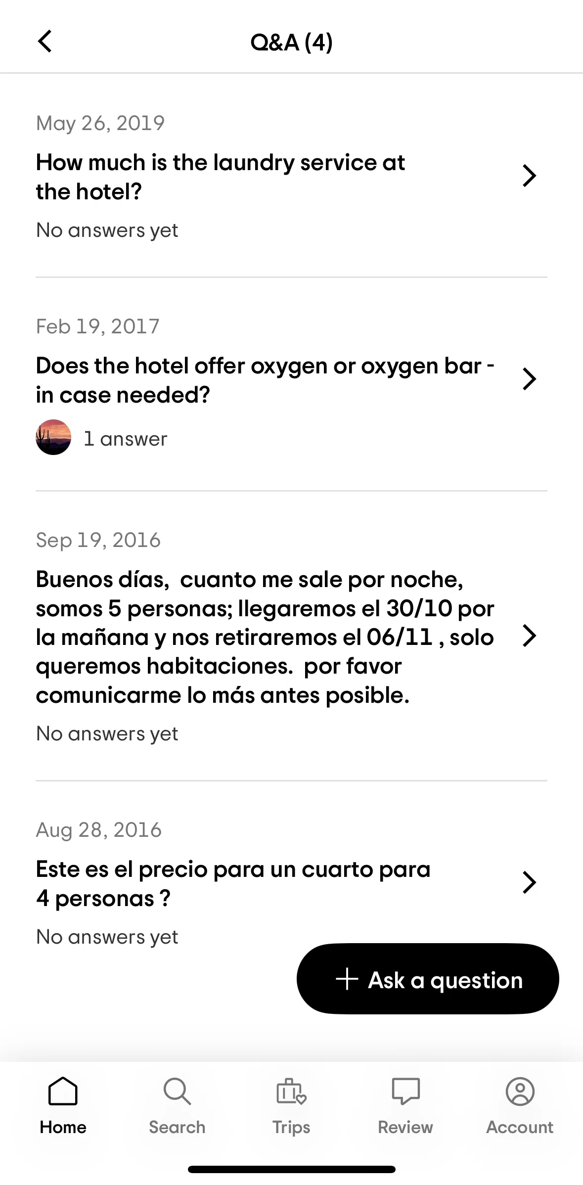 Tripadvisor Screen screen in the Adding a question flow