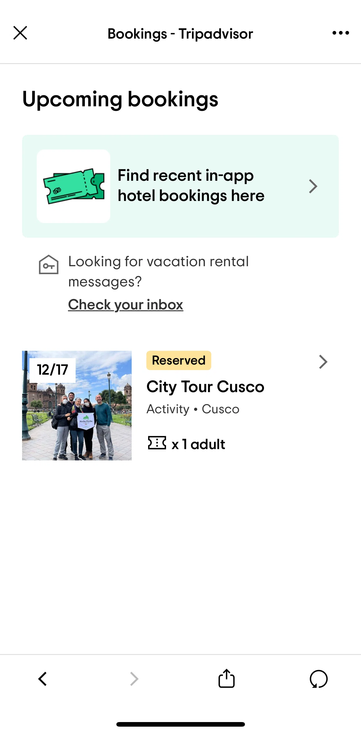 Tripadvisor Screen screen in the Booking details (activity) flow