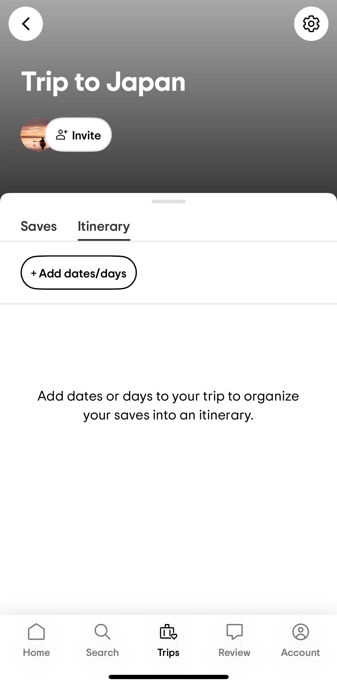 Tripadvisor Screen screen in the Creating an itinerary flow