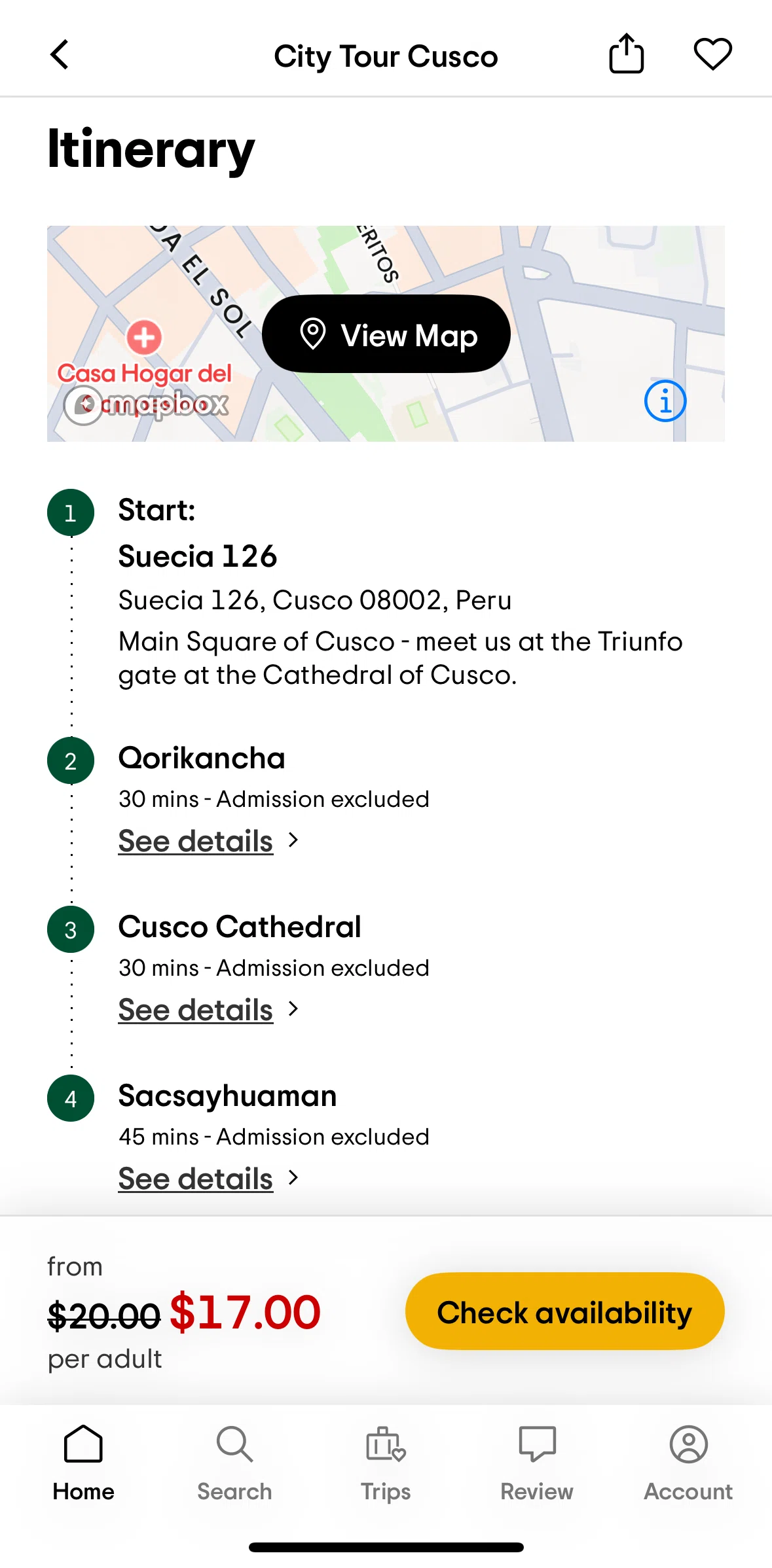 Tripadvisor Screen screen in the Itinerary flow