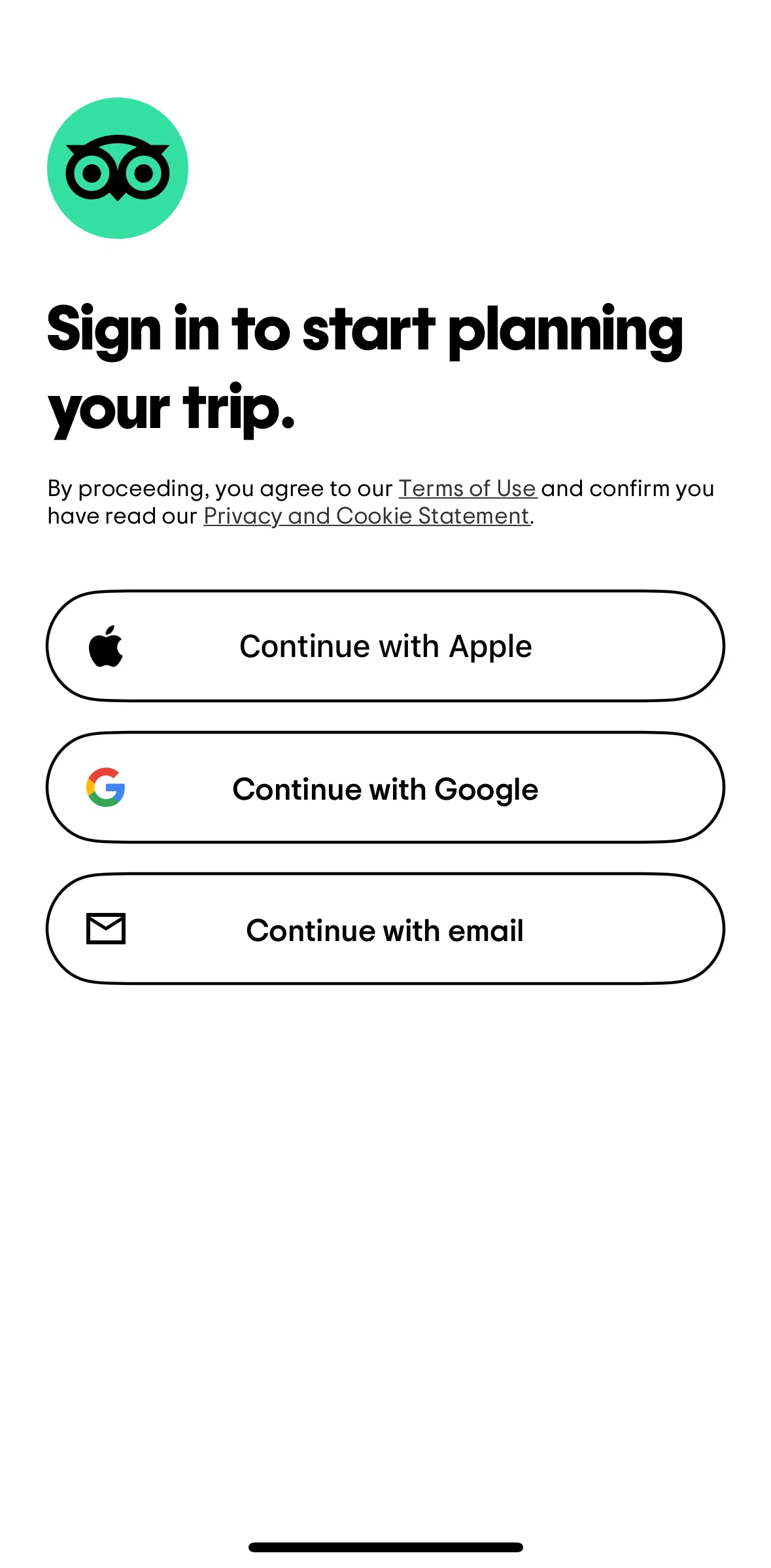 Tripadvisor Screen screen in the Logging in flow