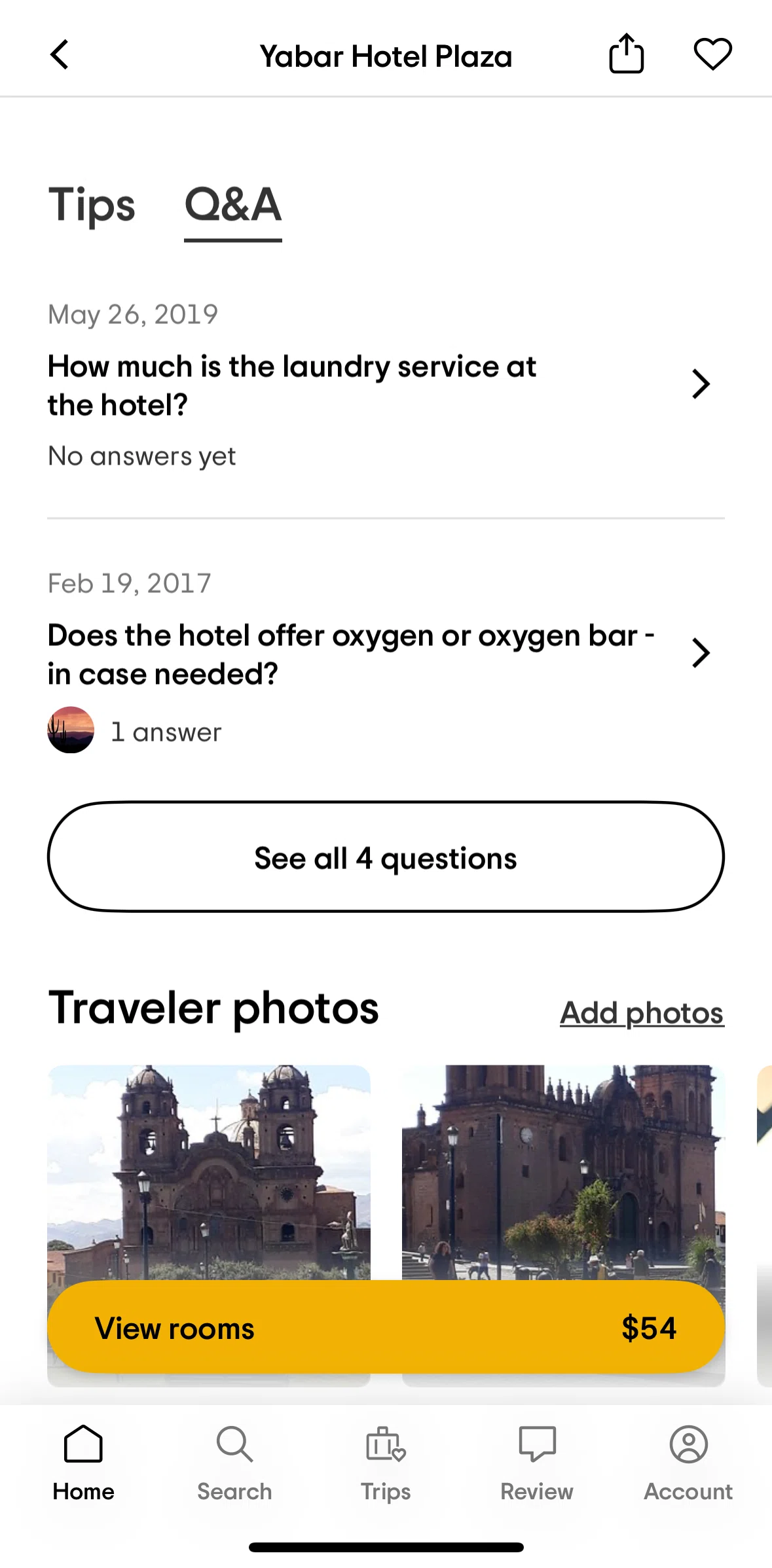 Tripadvisor Screen screen in the Q&A flow