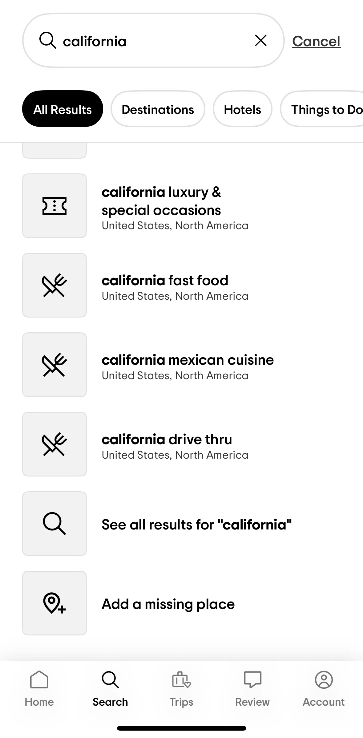 Tripadvisor Screen screen in the See all results flow
