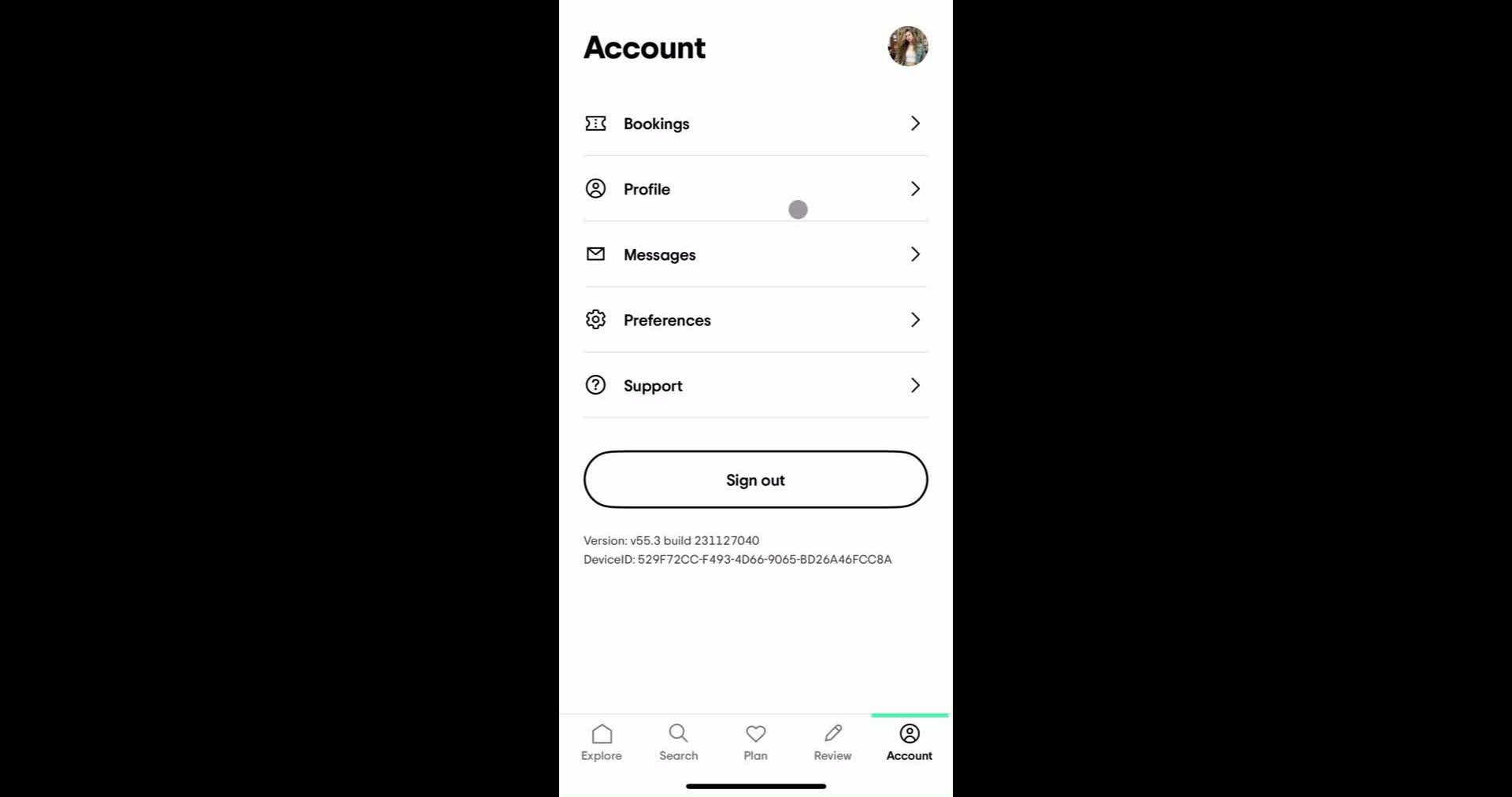 Tripadvisor Account screen in the Settings flow