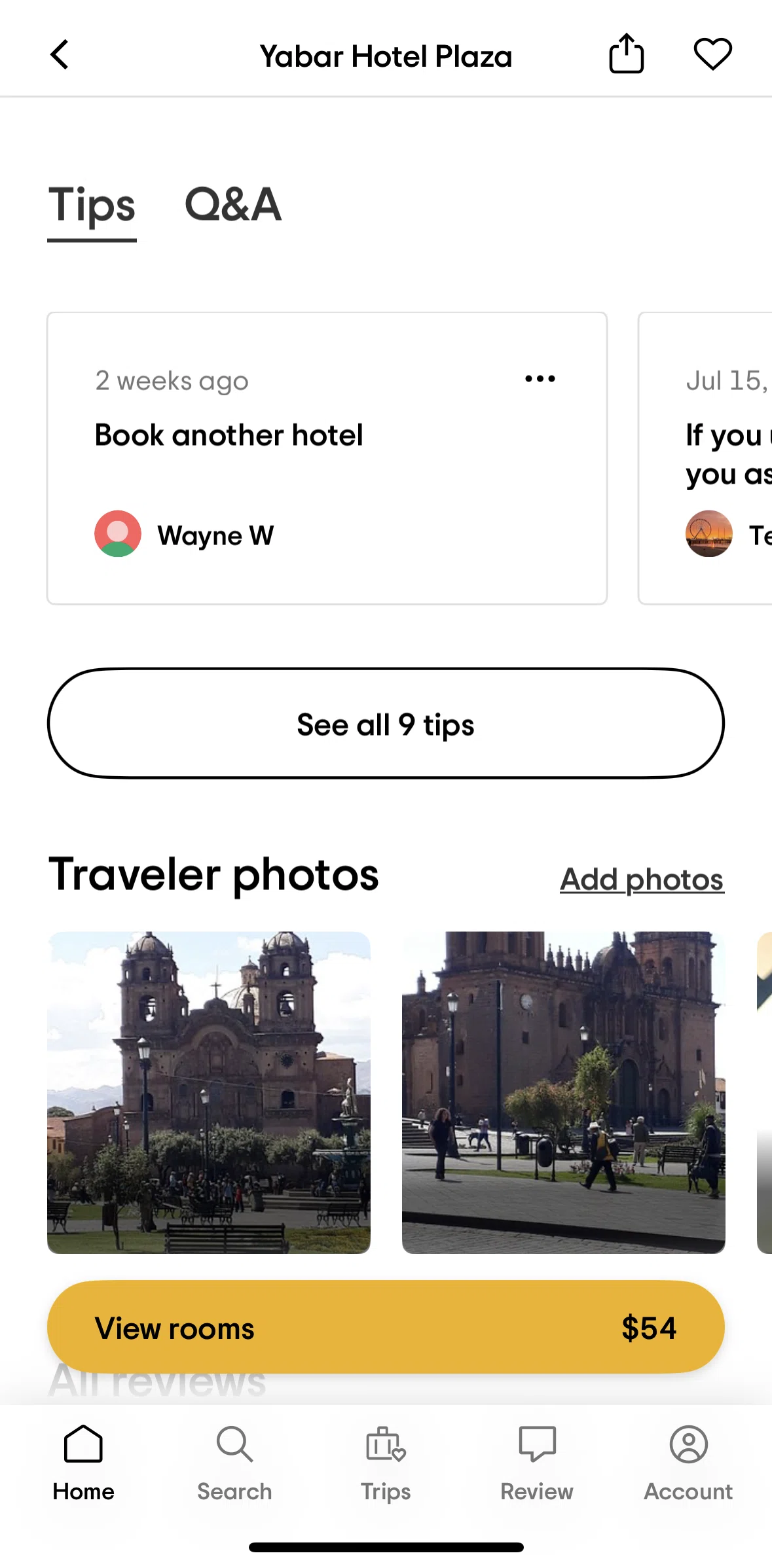 Tripadvisor Screen screen in the Tips flow