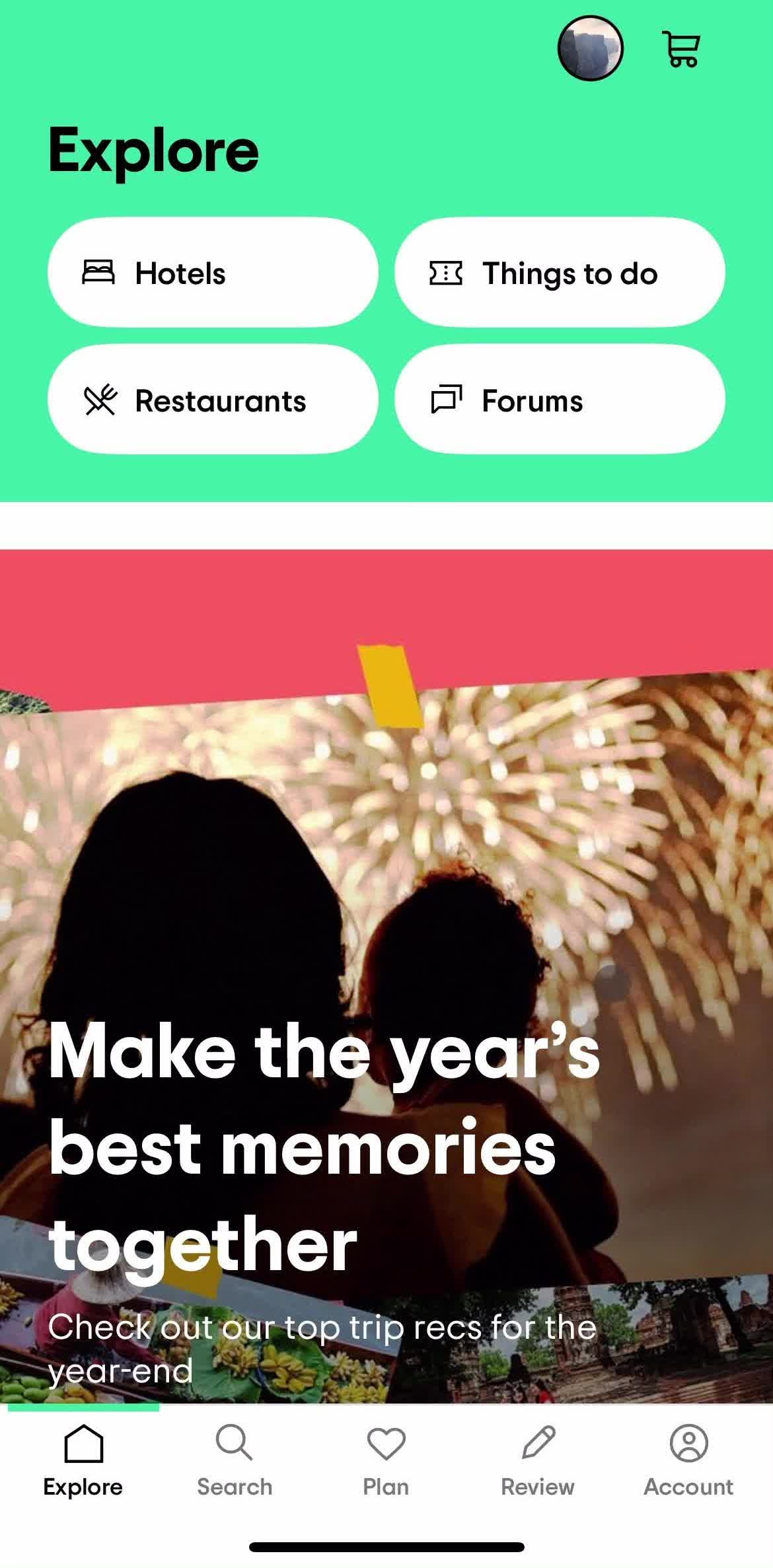 Tripadvisor Home screen in the Updating Your Profile flow