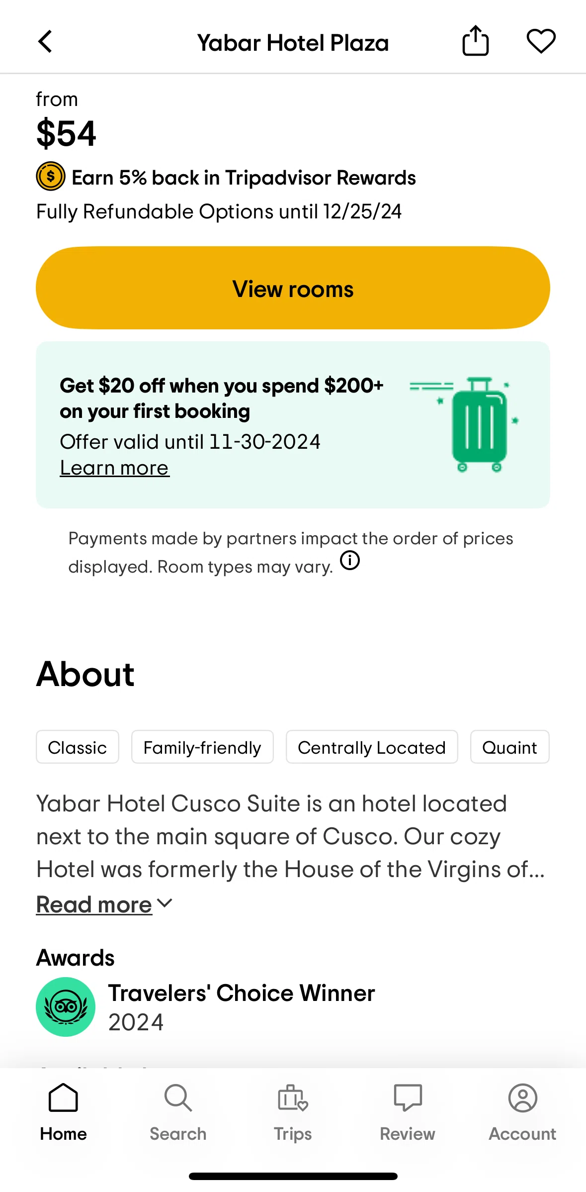 Tripadvisor Screen screen in the View hotel rooms flow