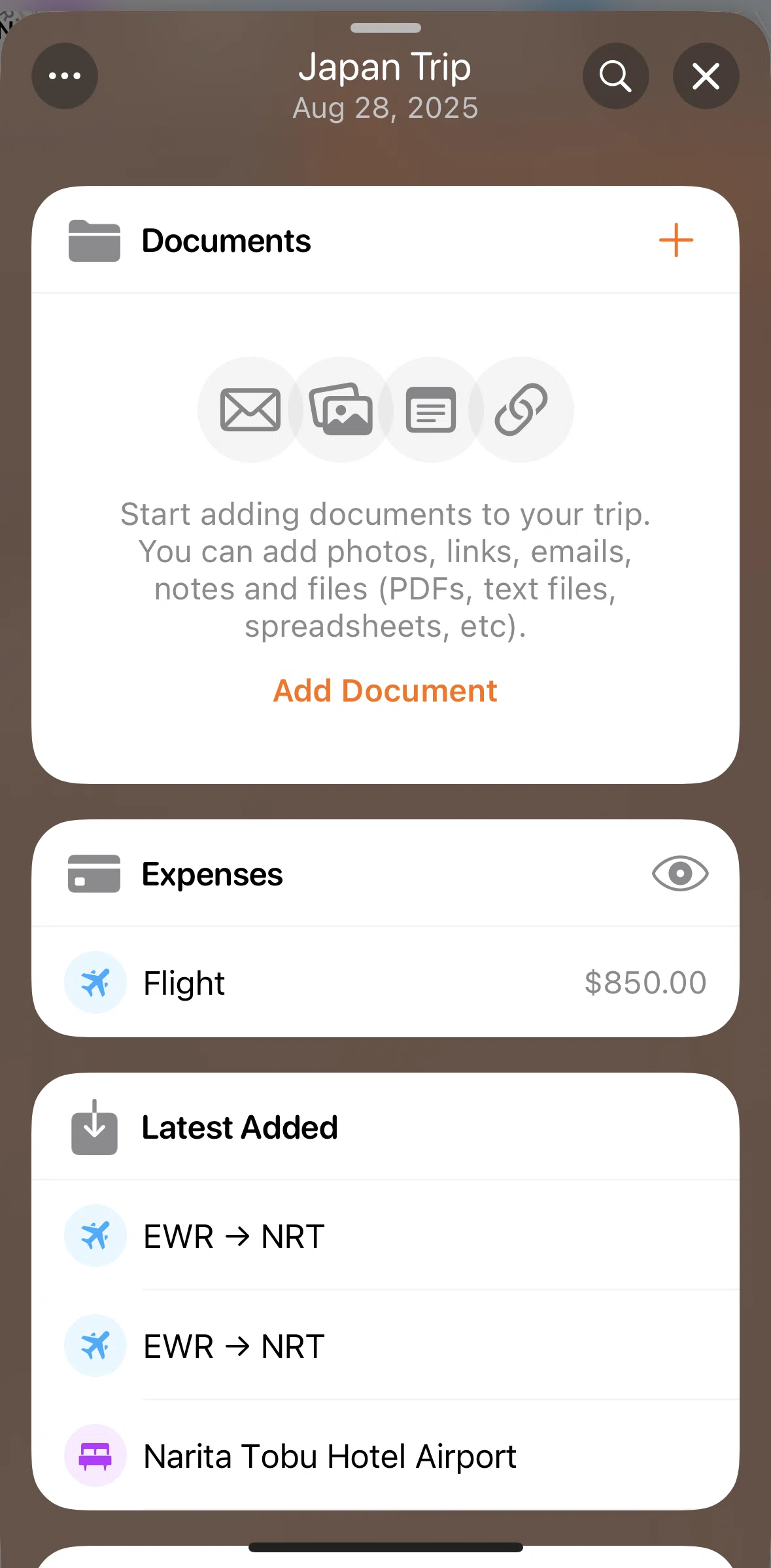 Tripsy Screen screen in the Adding a new expense flow