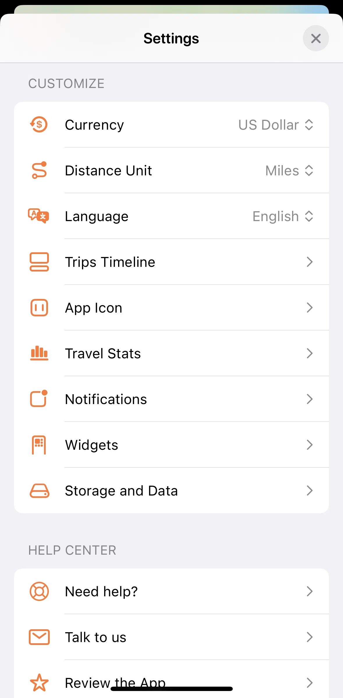 Tripsy Screen screen in the Changing currency flow