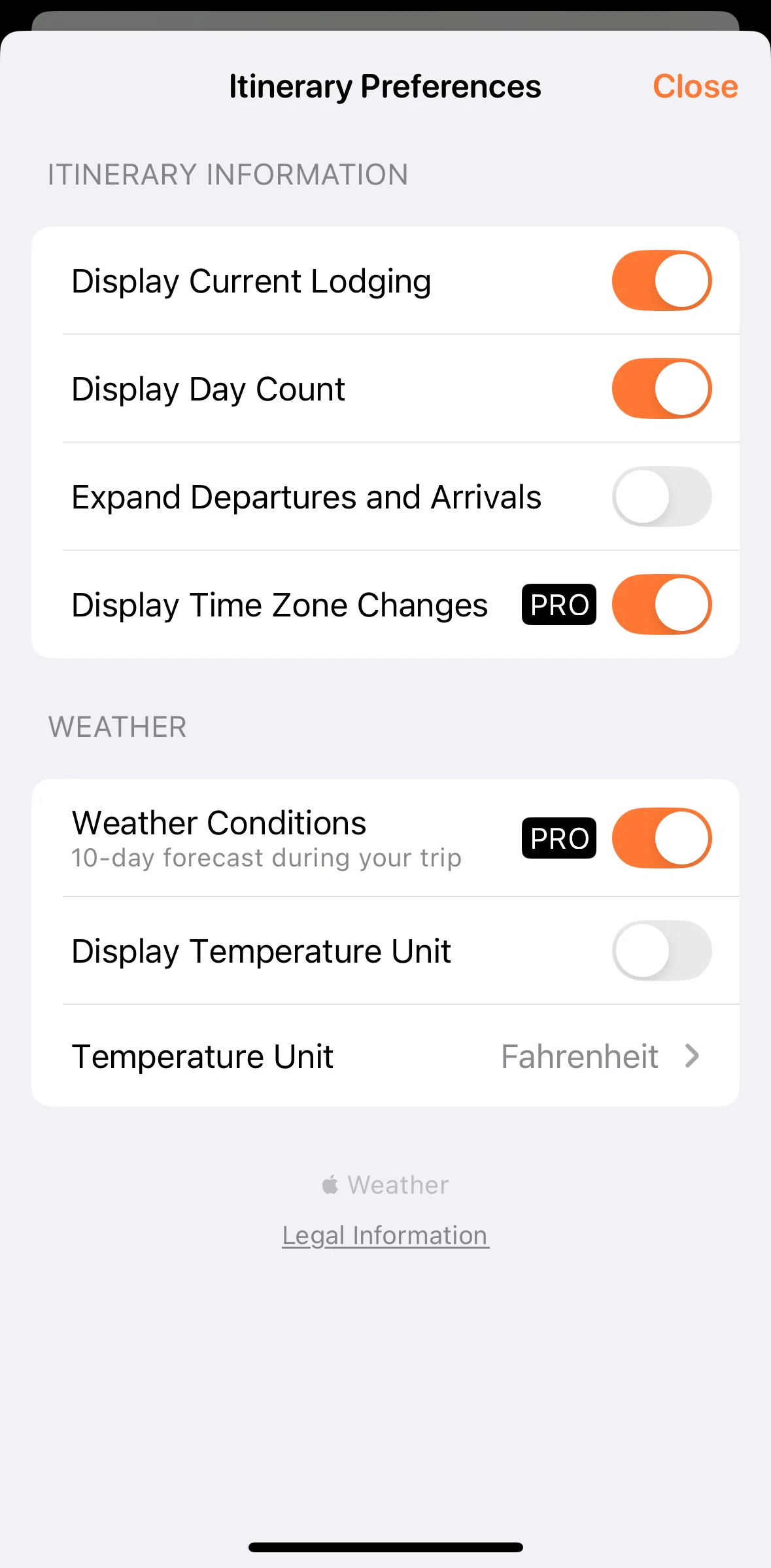 Tripsy Screen screen in the Changing temperature unit flow