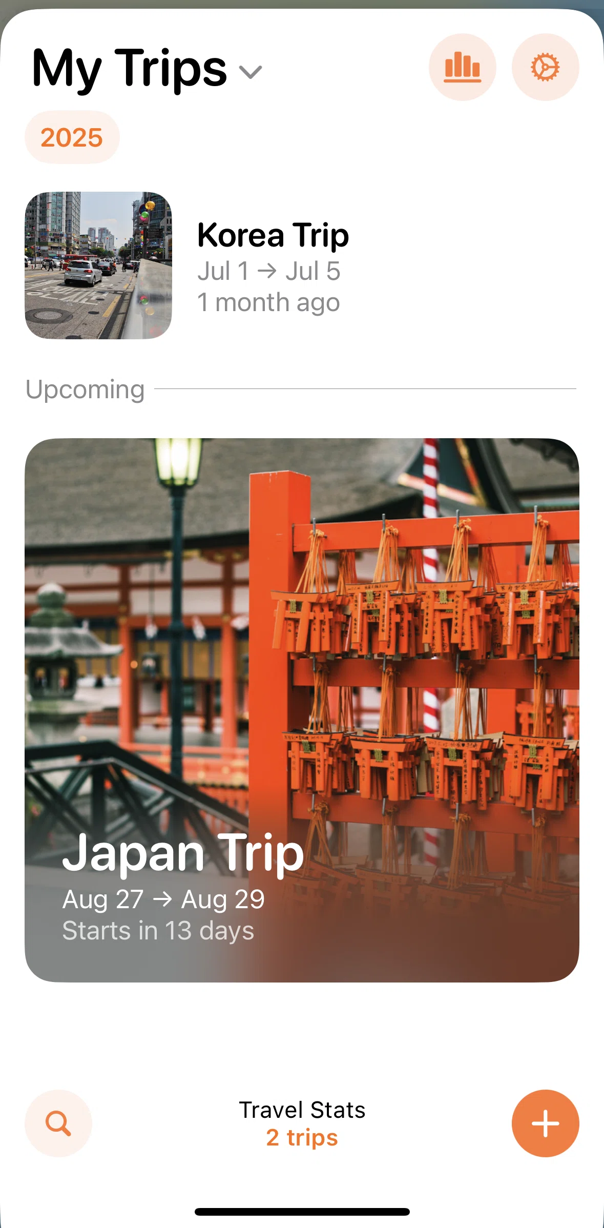 Tripsy Screen screen in the Travel stats flow