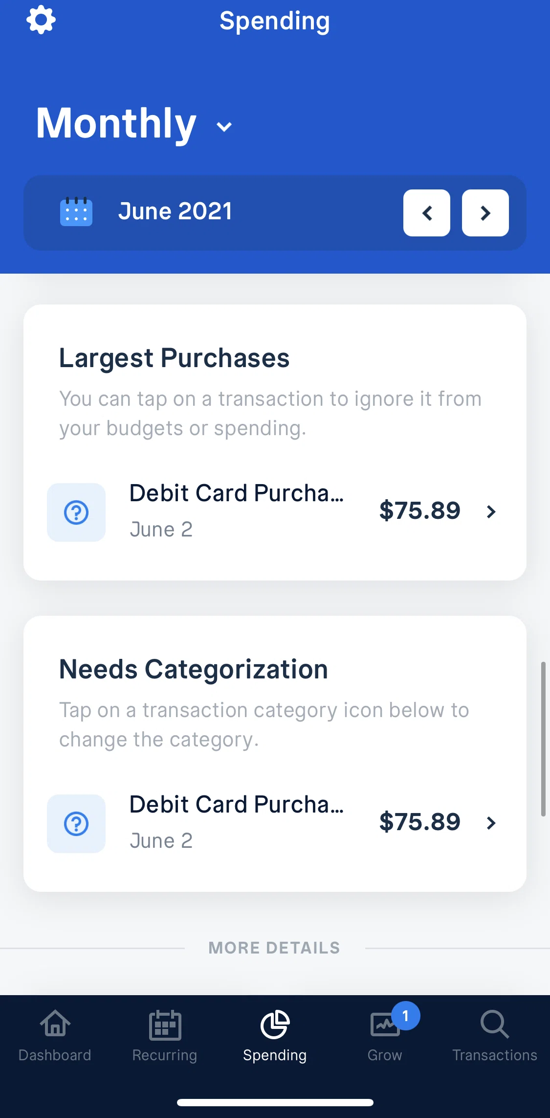 Truebill Screen screen in the Adding a new category flow