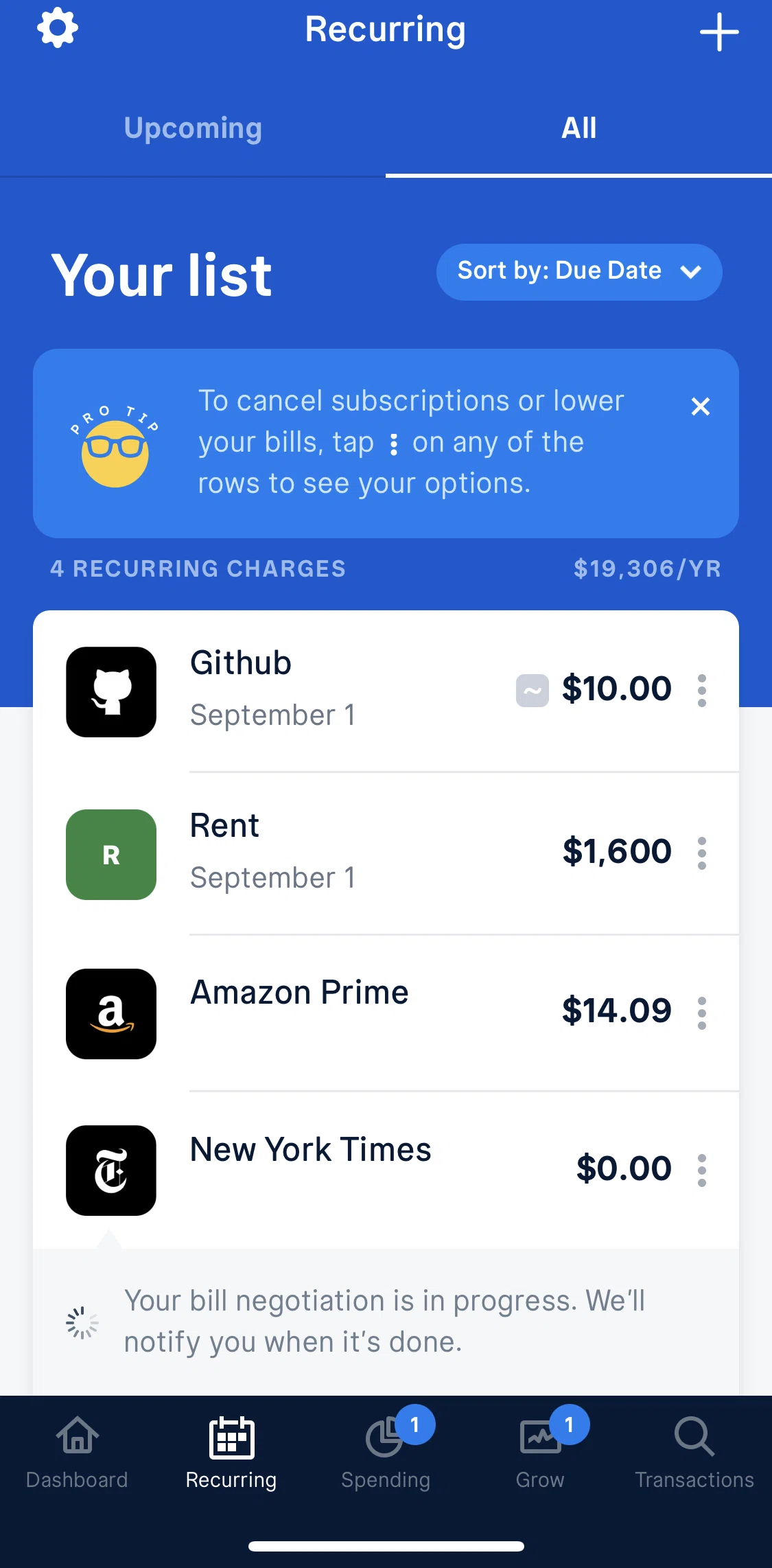 Truebill Screen screen in the Cancelling a subscription flow