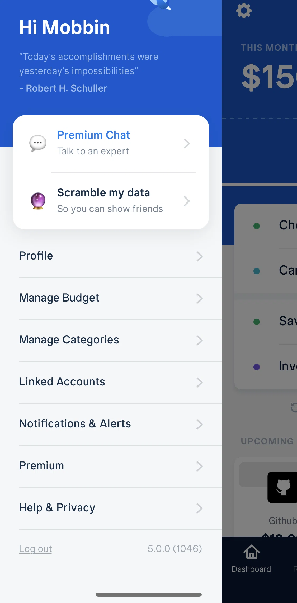 Truebill Screen screen in the Premium chat flow