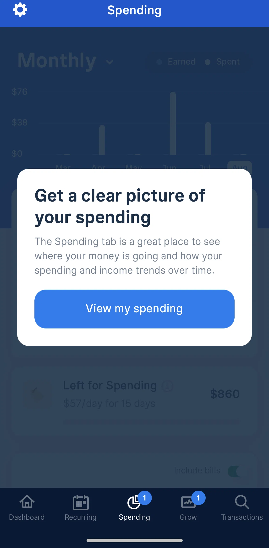 Truebill Screen screen in the Spending flow