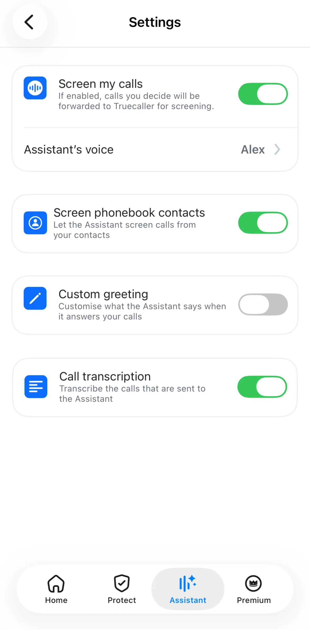 Truecaller Screen screen in the Adding a customize greeting flow