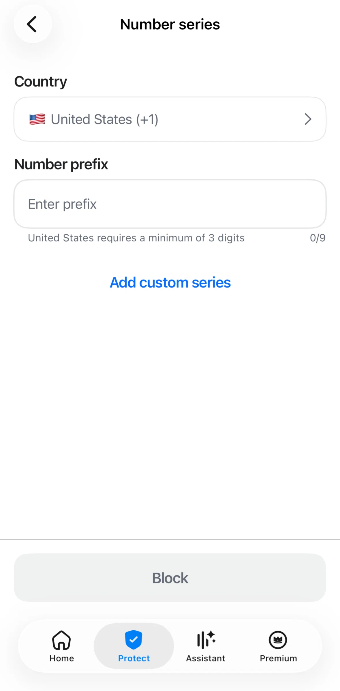 Truecaller Screen screen in the Blocking a custom series flow