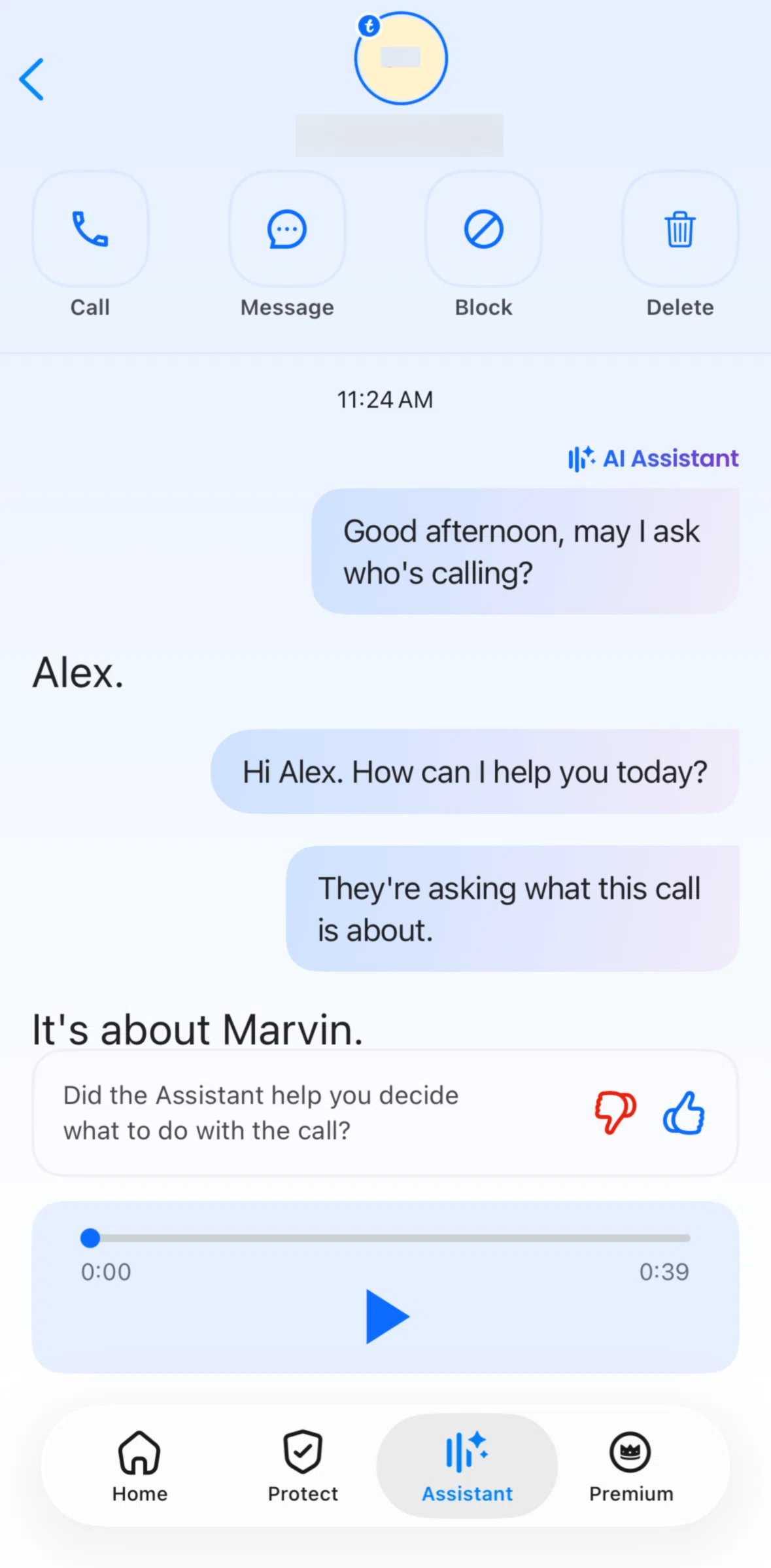 Truecaller Screen screen in the Giving feedback (Assistant) flow