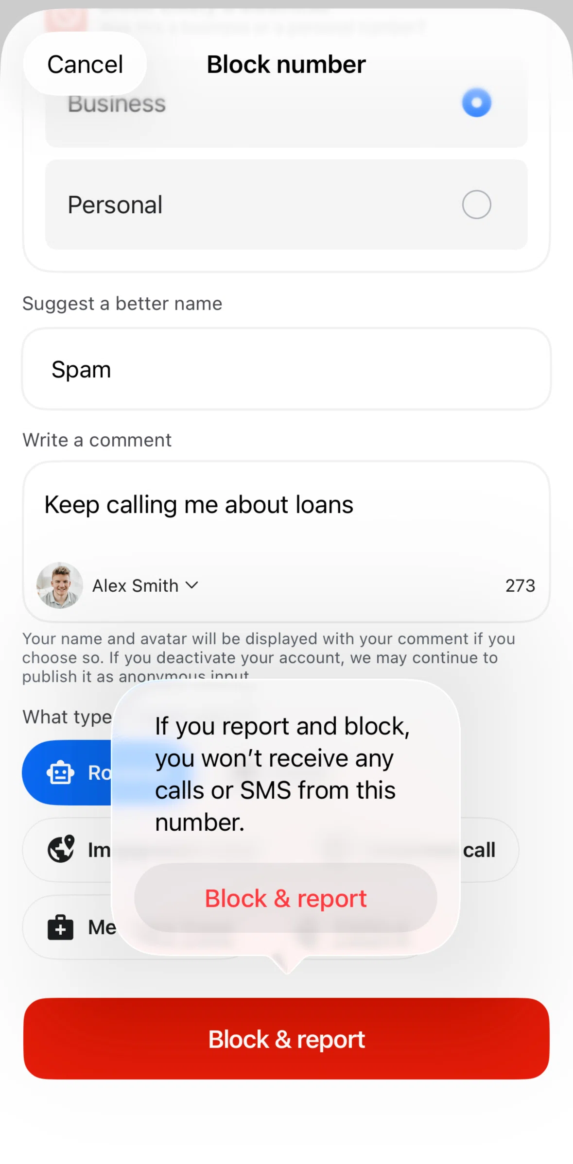 Truecaller Screen screen in the Giving feedback flow