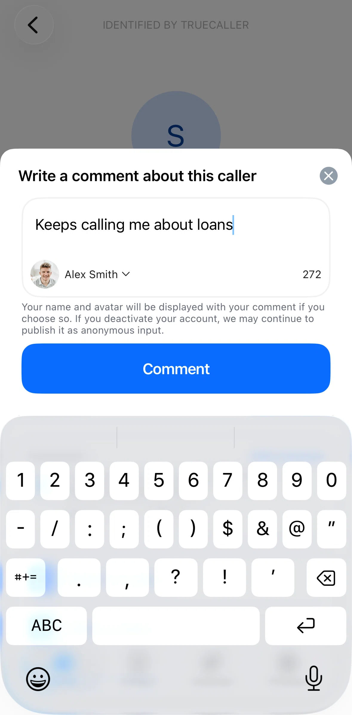 Truecaller Screen screen in the Switching to anonymous flow