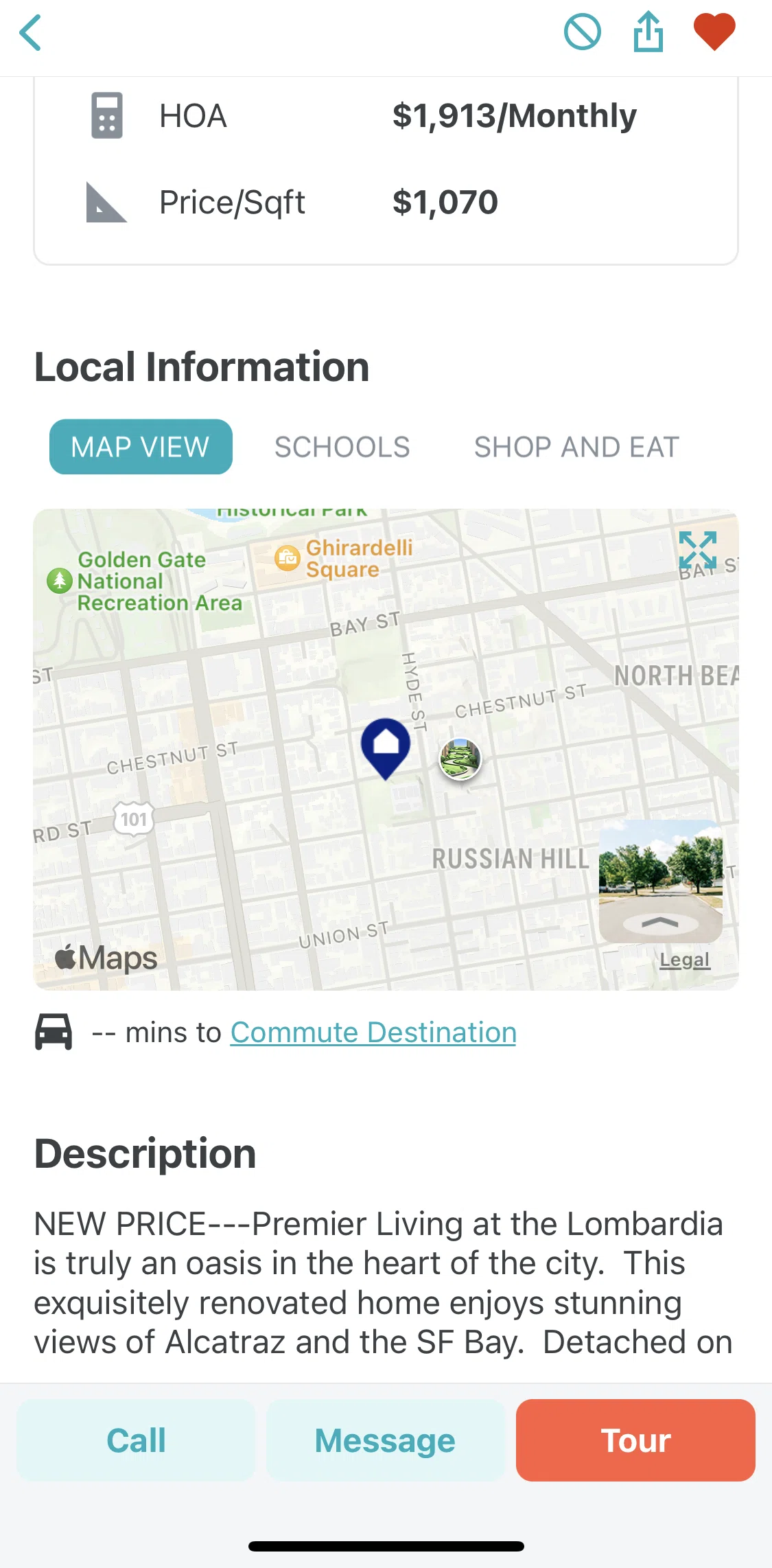 Trulia Screen screen in the Adding a commute destination flow