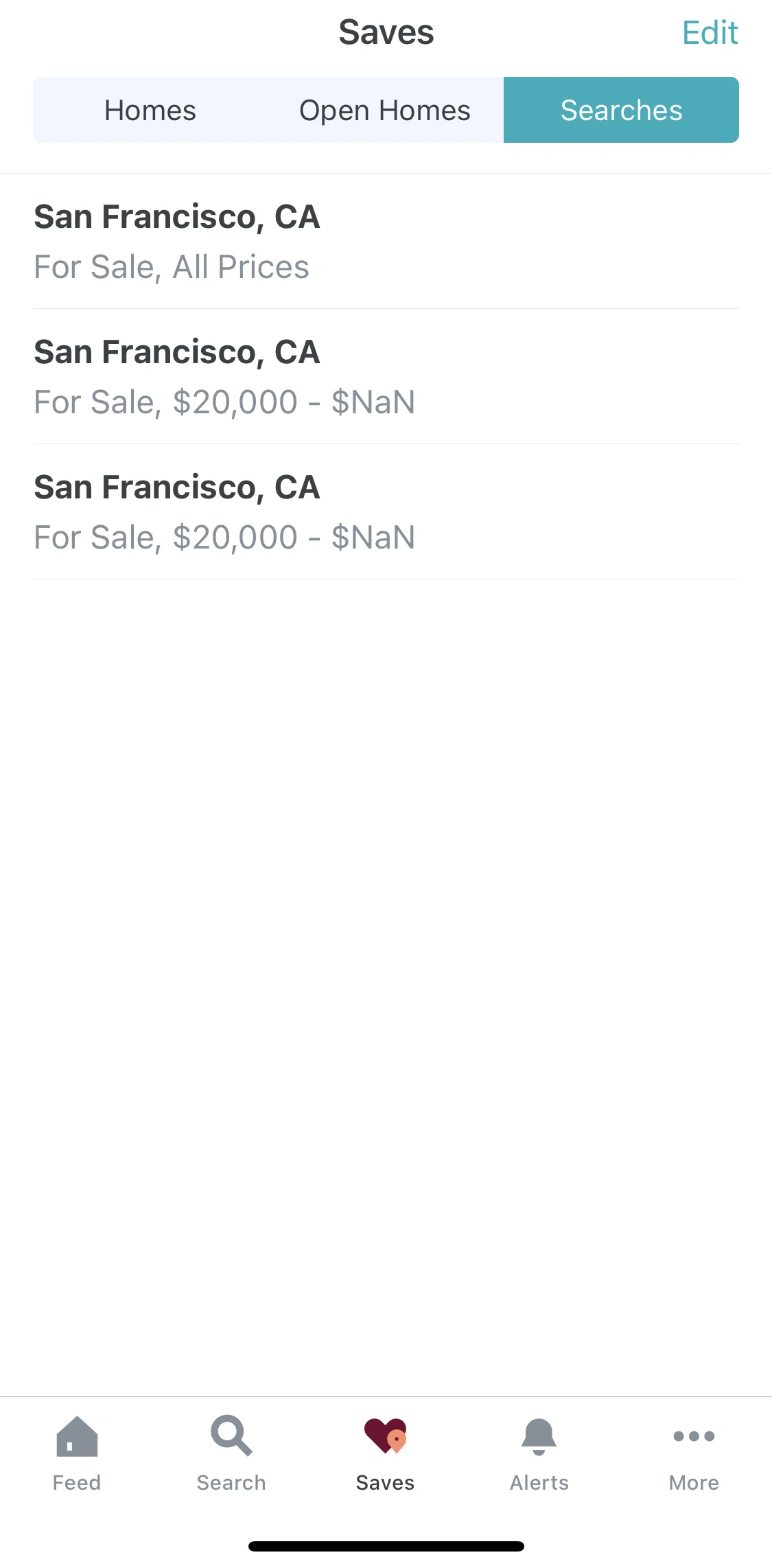 Trulia Screen screen in the Editing save list flow