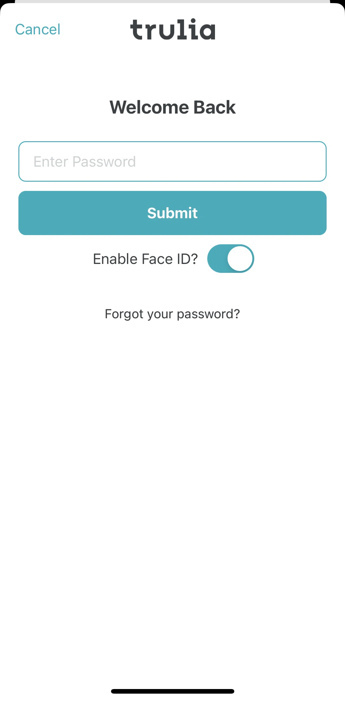 Trulia Screen screen in the Resetting password flow