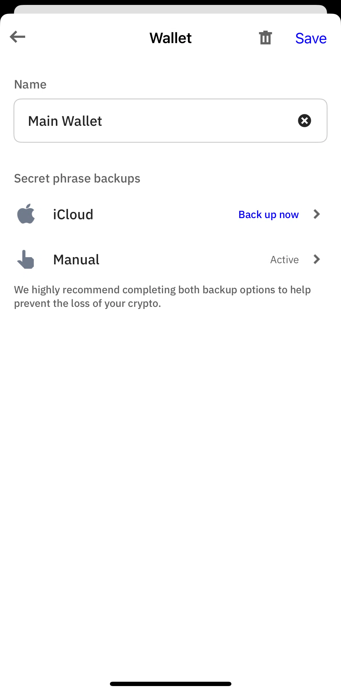 Trust Wallet Screen screen in the Changing wallet name flow