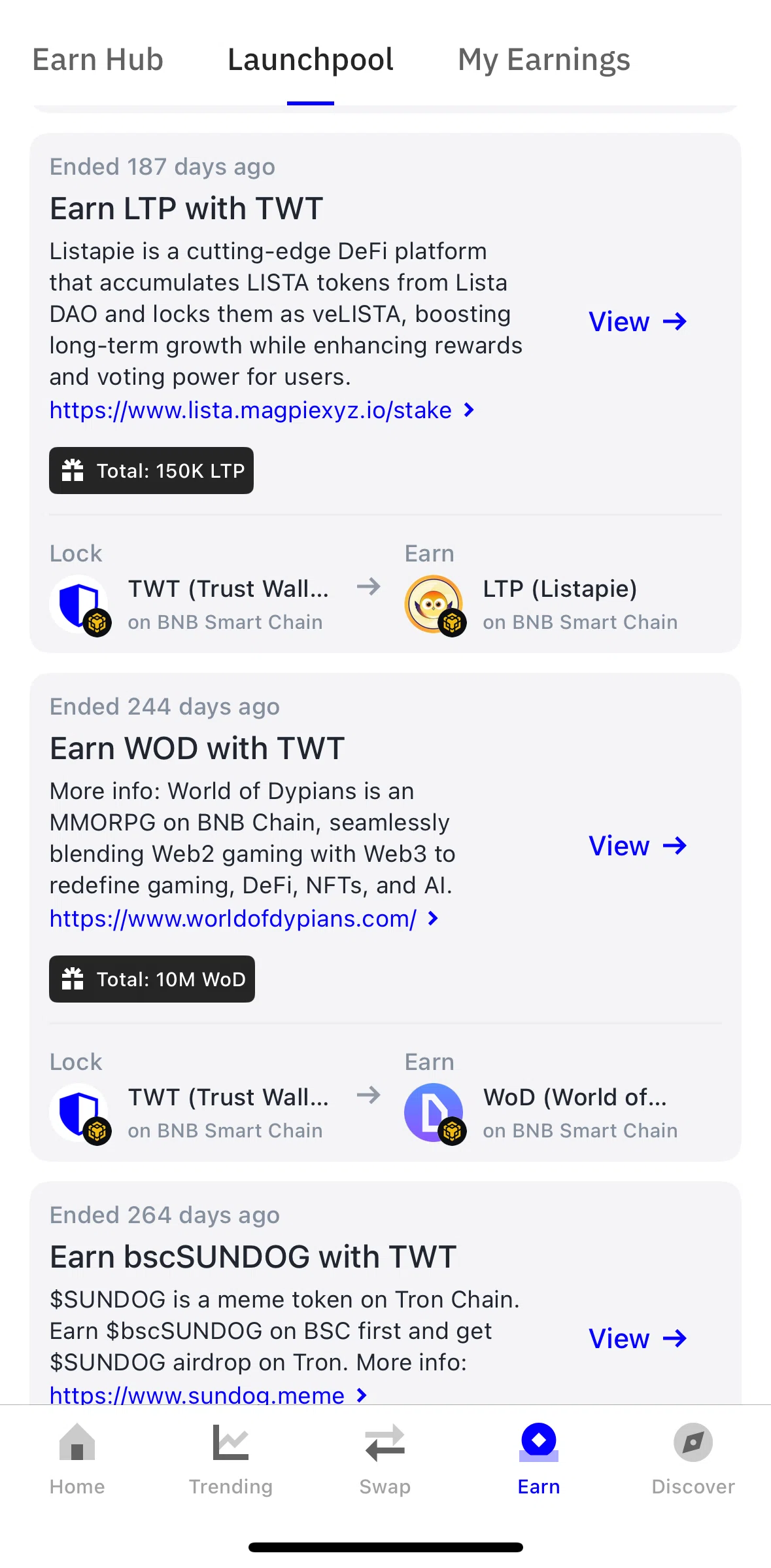 Trust Wallet Screen screen in the Launchpool detail flow