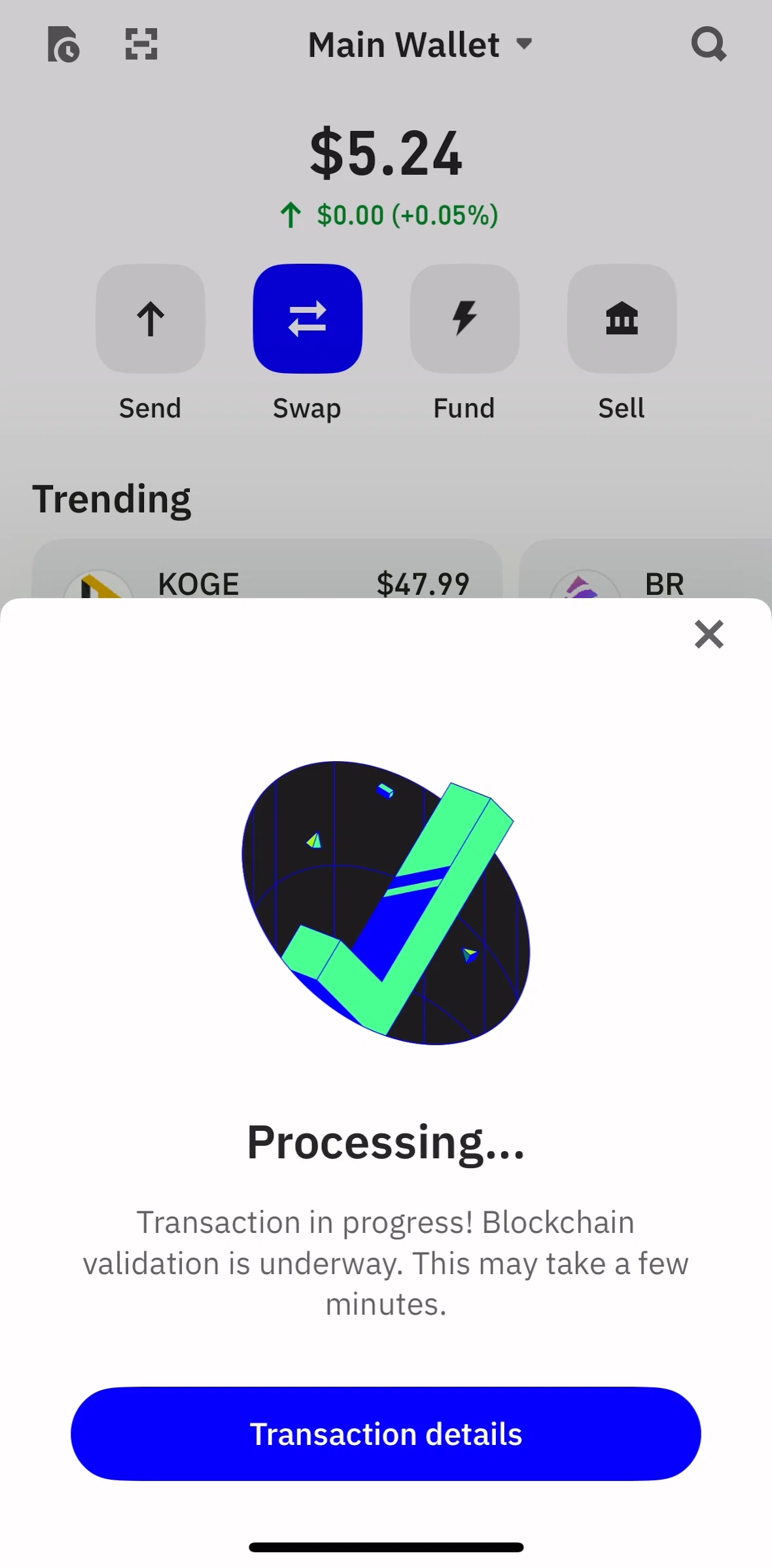 Trust Wallet Screen screen in the Transaction detail flow