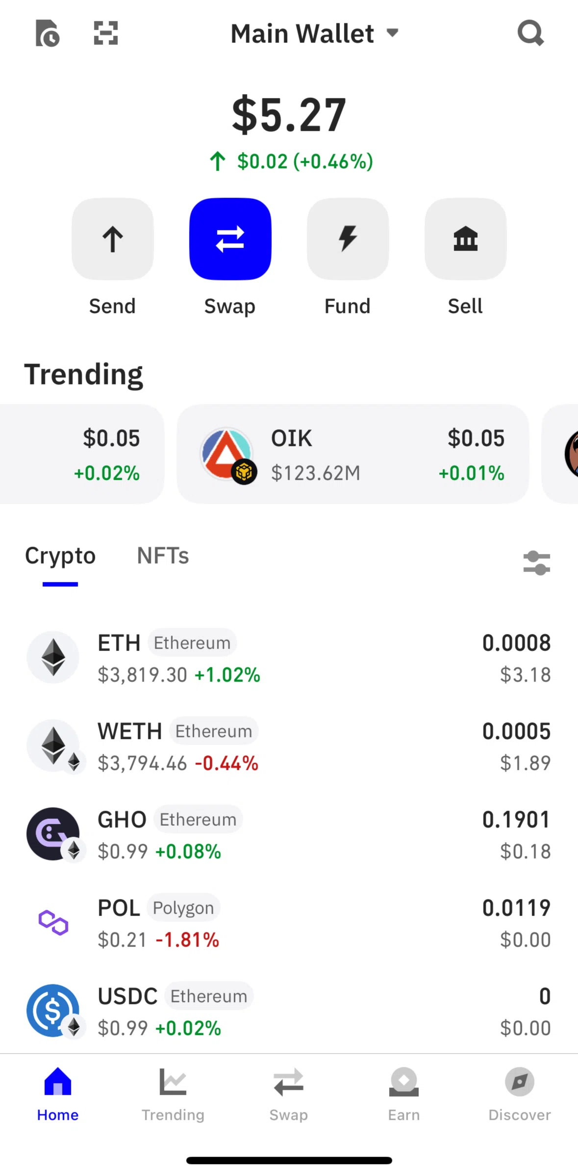 Trust Wallet Screen screen in the Transaction history flow