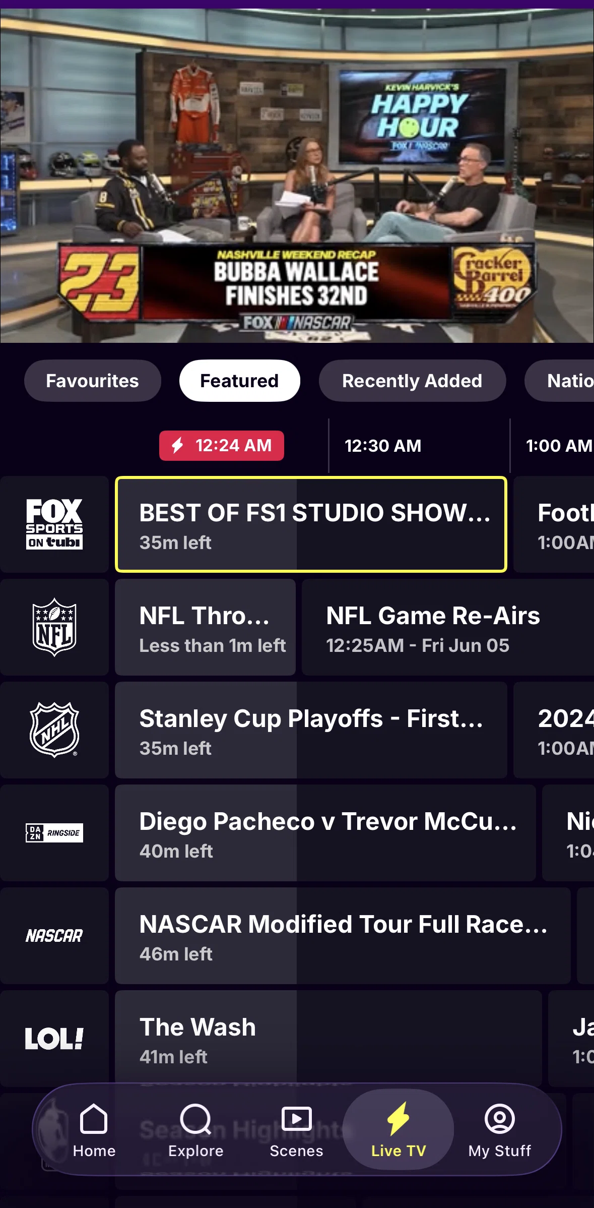 Tubi Screen screen in the Adding a channel to favorites flow