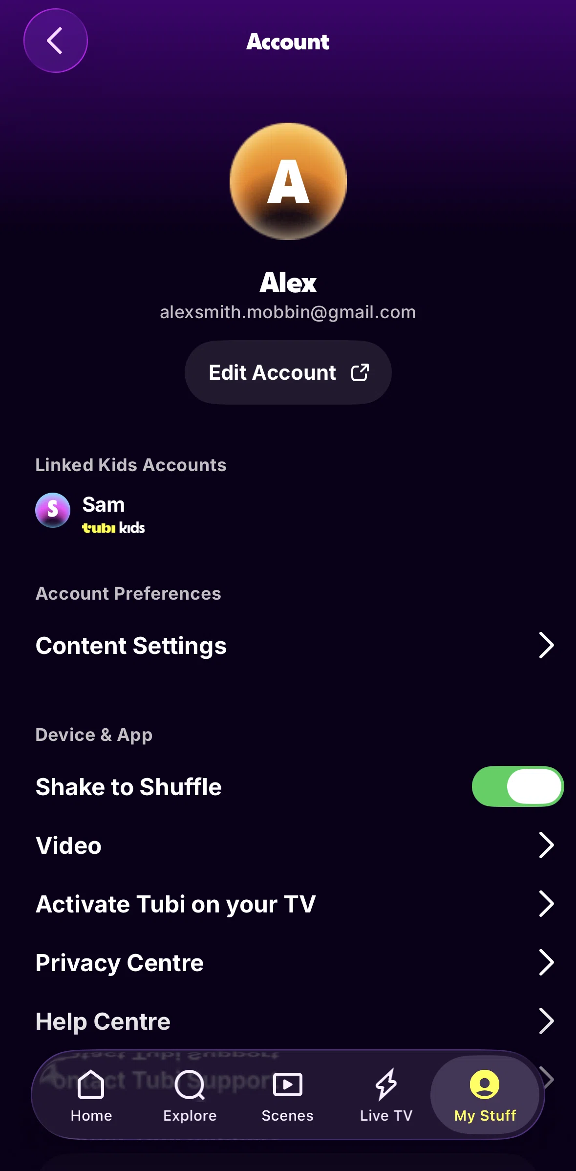 Tubi Screen screen in the Content settings flow